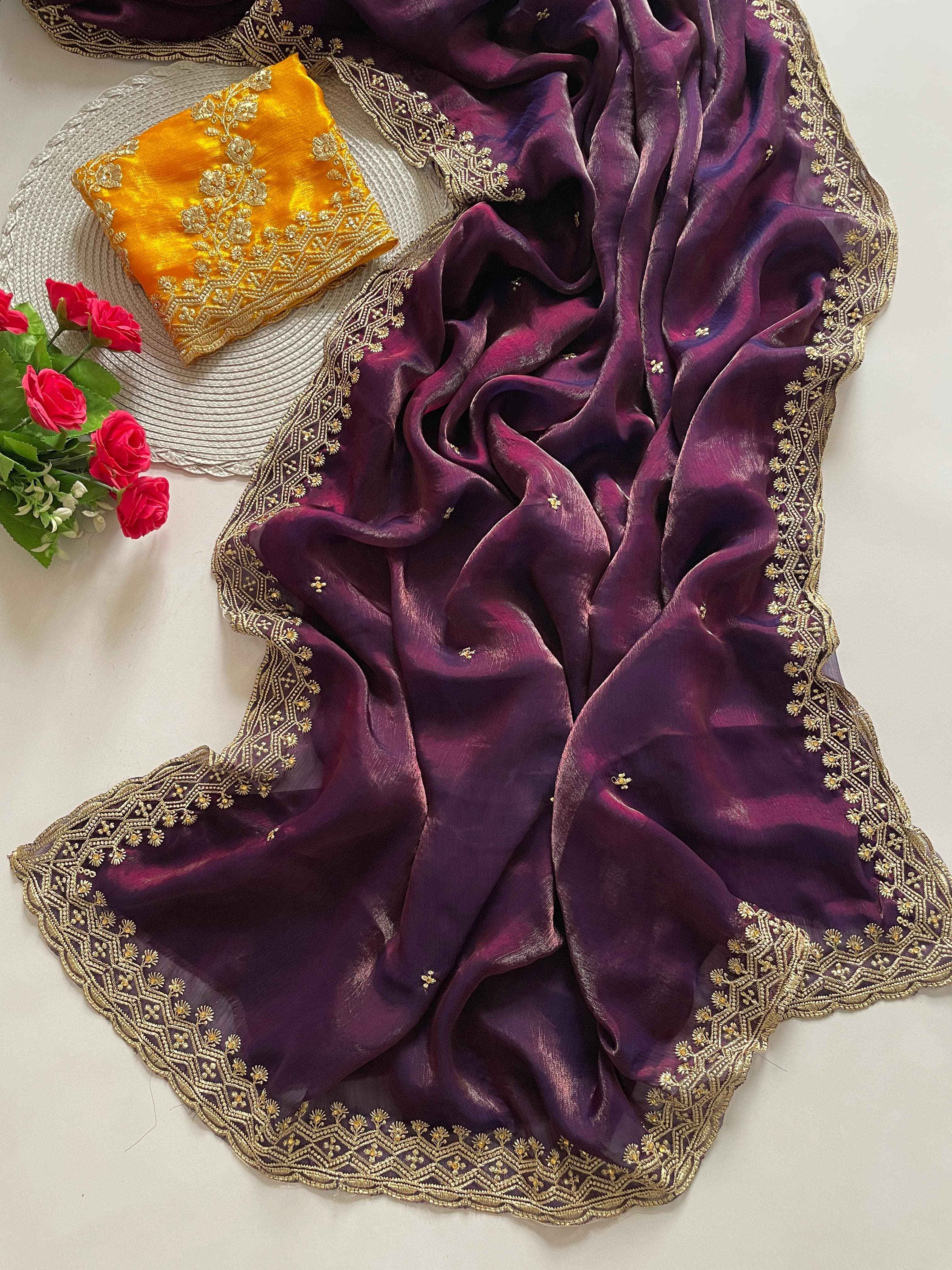 SPACE SILK EMBROIDERY WITH MOTI HANDWORK SAREE AT WHOLESALE PRICE