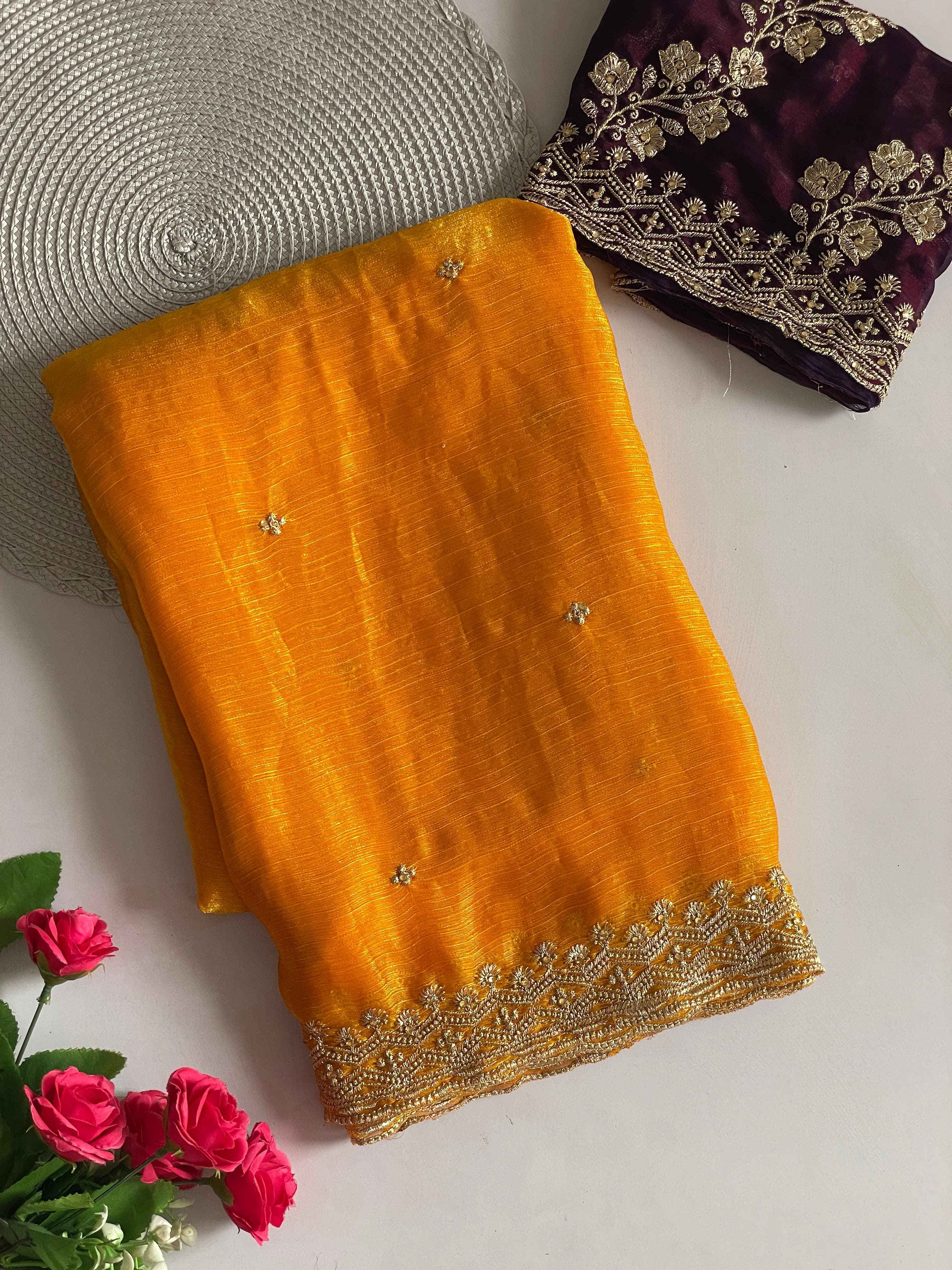 SPACE SILK EMBROIDERY WITH MOTI HANDWORK SAREE AT WHOLESALE PRICE