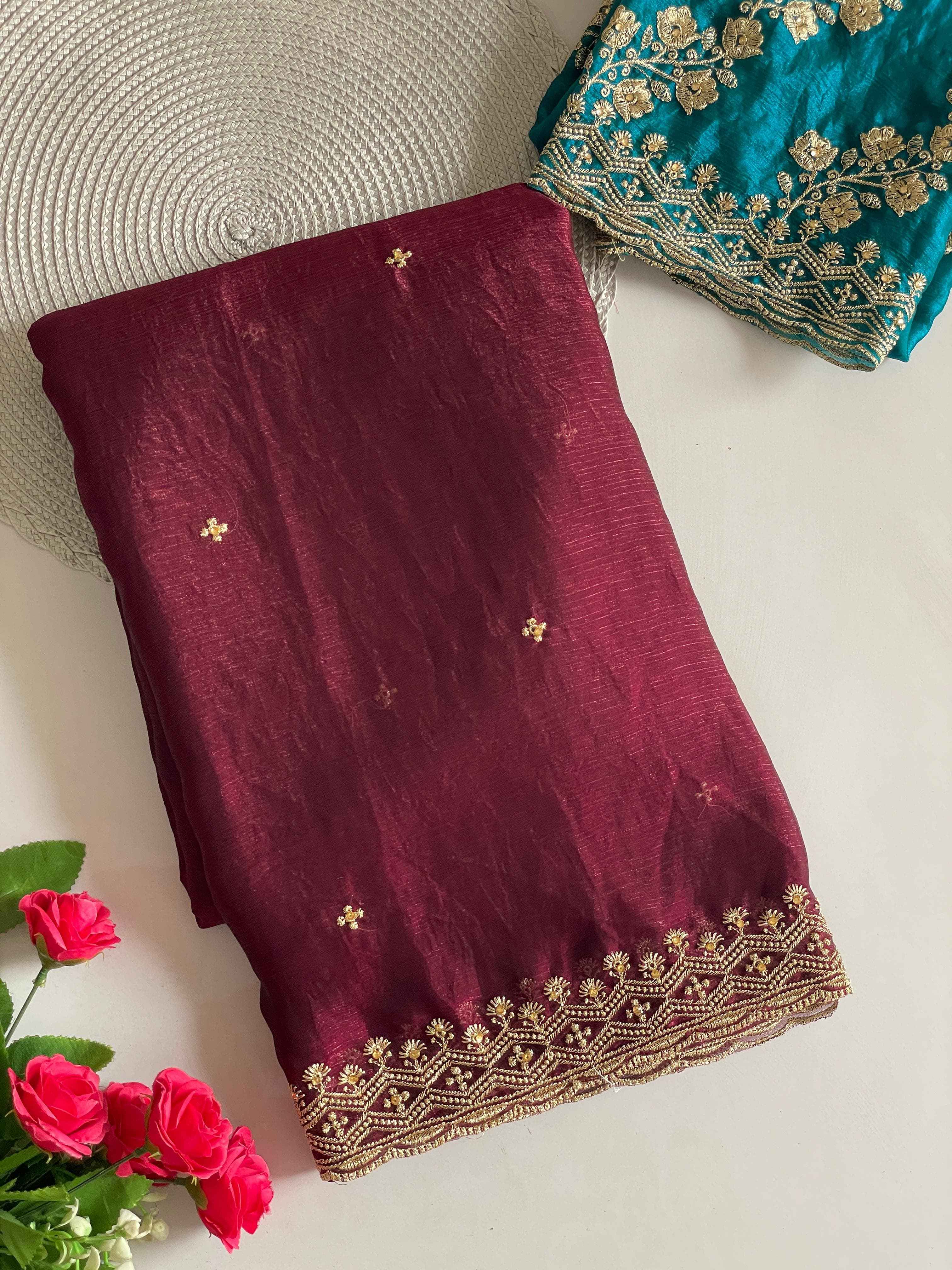 SPACE SILK EMBROIDERY WITH MOTI HANDWORK SAREE AT WHOLESALE PRICE