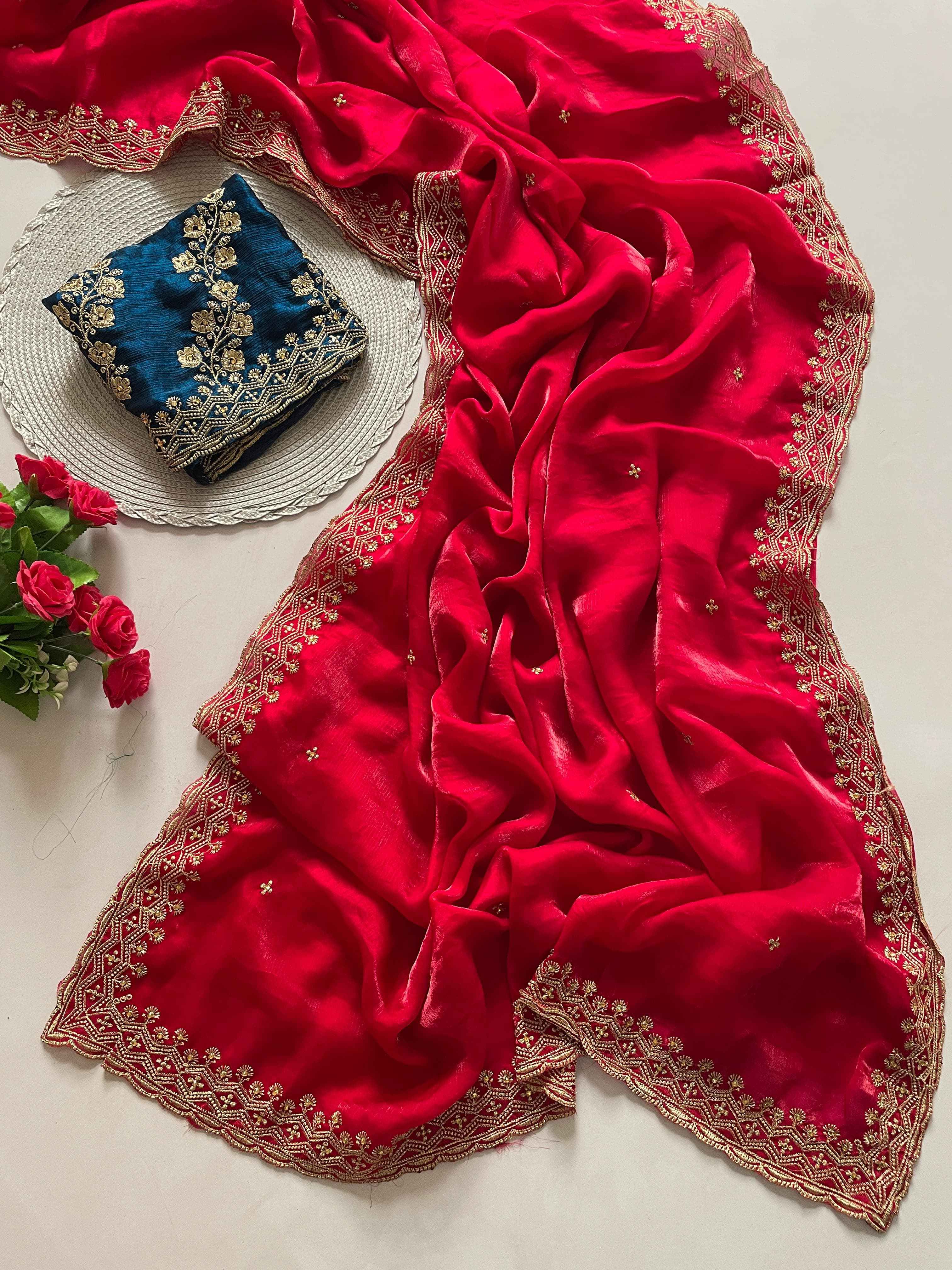SPACE SILK EMBROIDERY WITH MOTI HANDWORK SAREE AT WHOLESALE PRICE