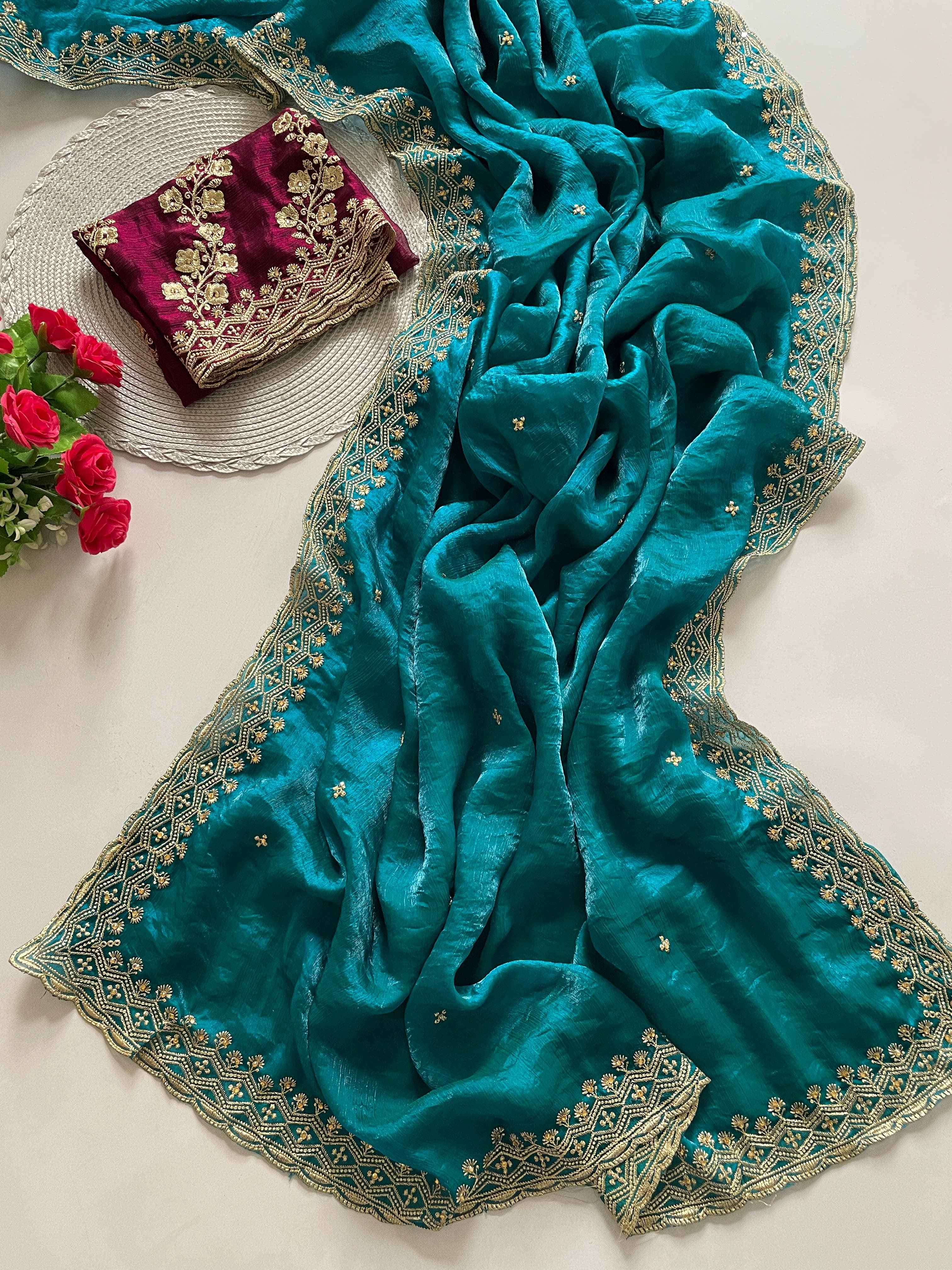 SPACE SILK EMBROIDERY WITH MOTI HANDWORK SAREE AT WHOLESALE PRICE