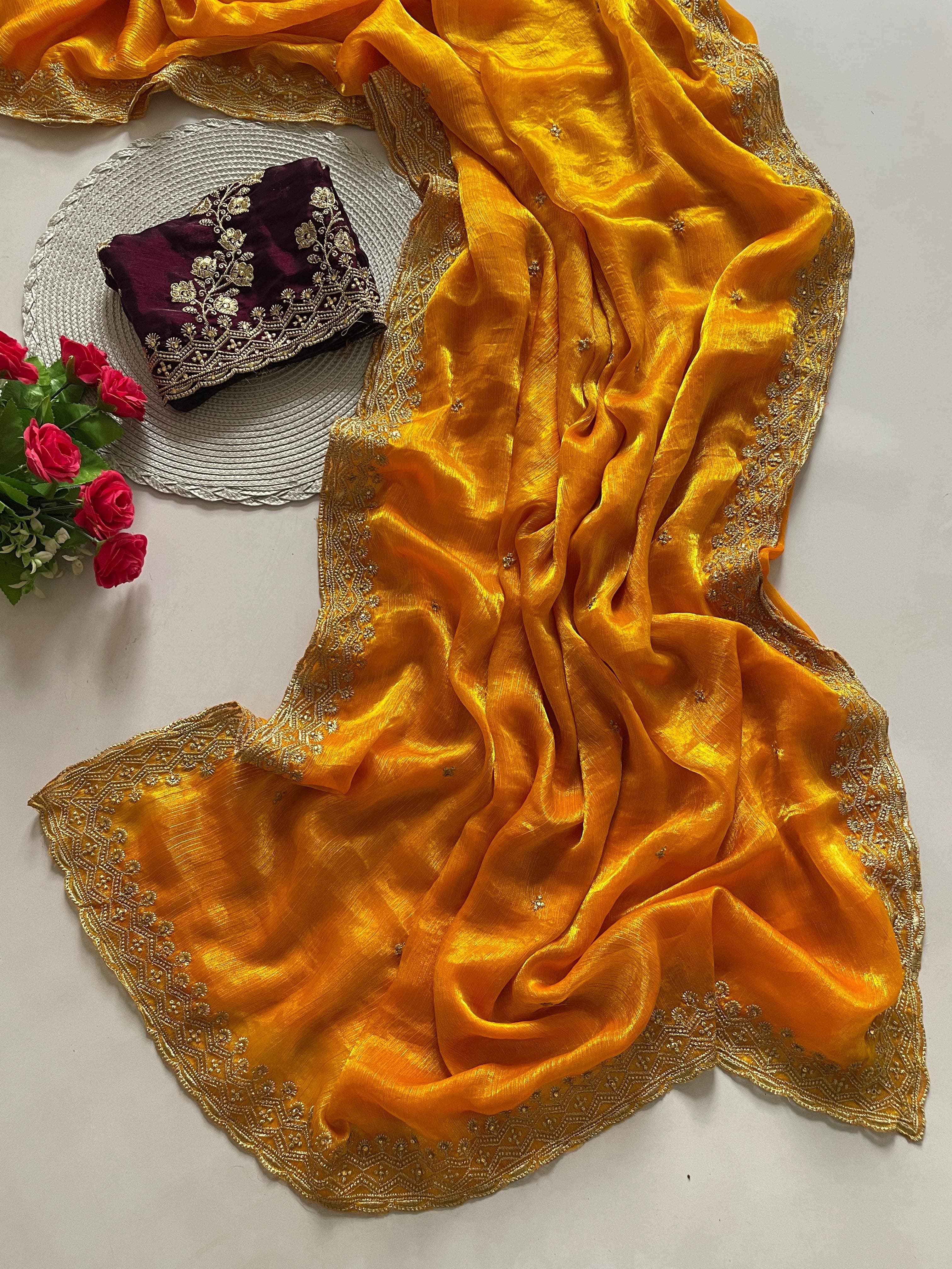 SPACE SILK EMBROIDERY WITH MOTI HANDWORK SAREE AT WHOLESALE PRICE
