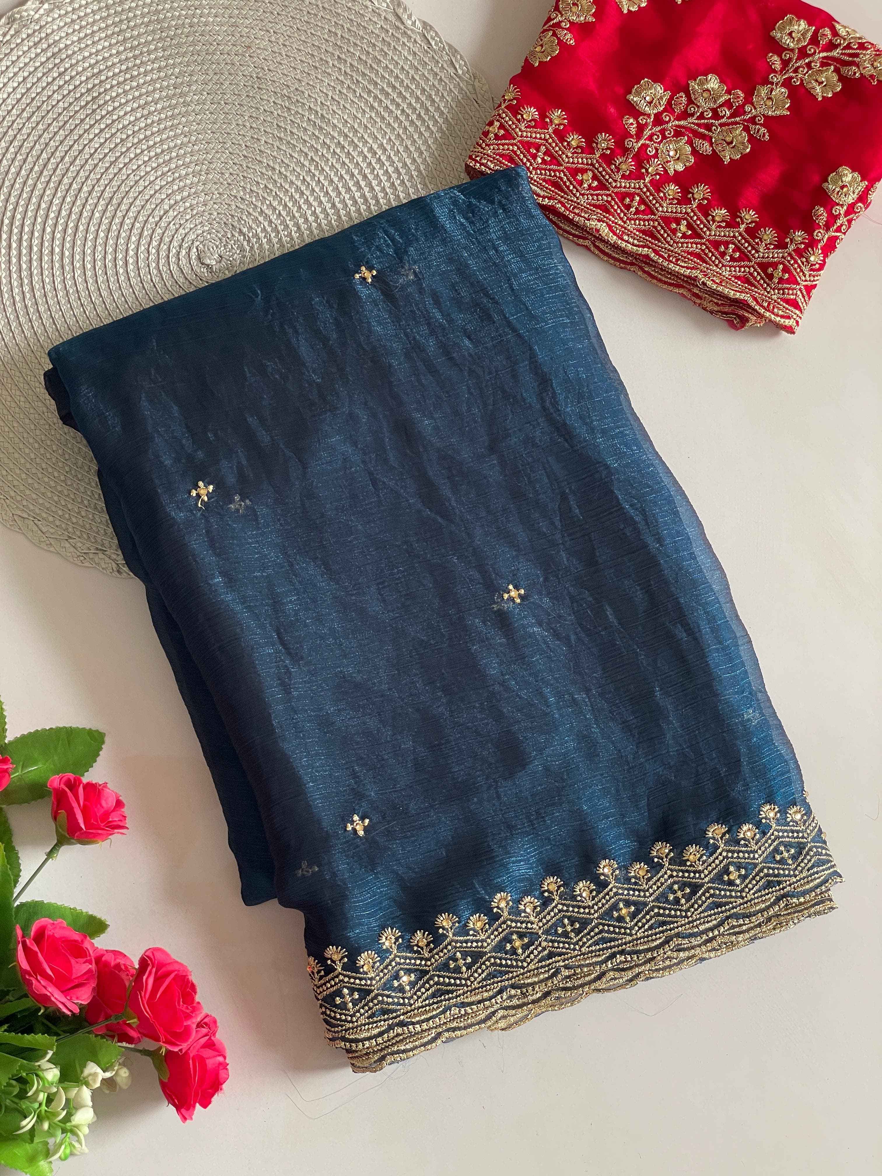 SPACE SILK EMBROIDERY WITH MOTI HANDWORK SAREE AT WHOLESALE PRICE