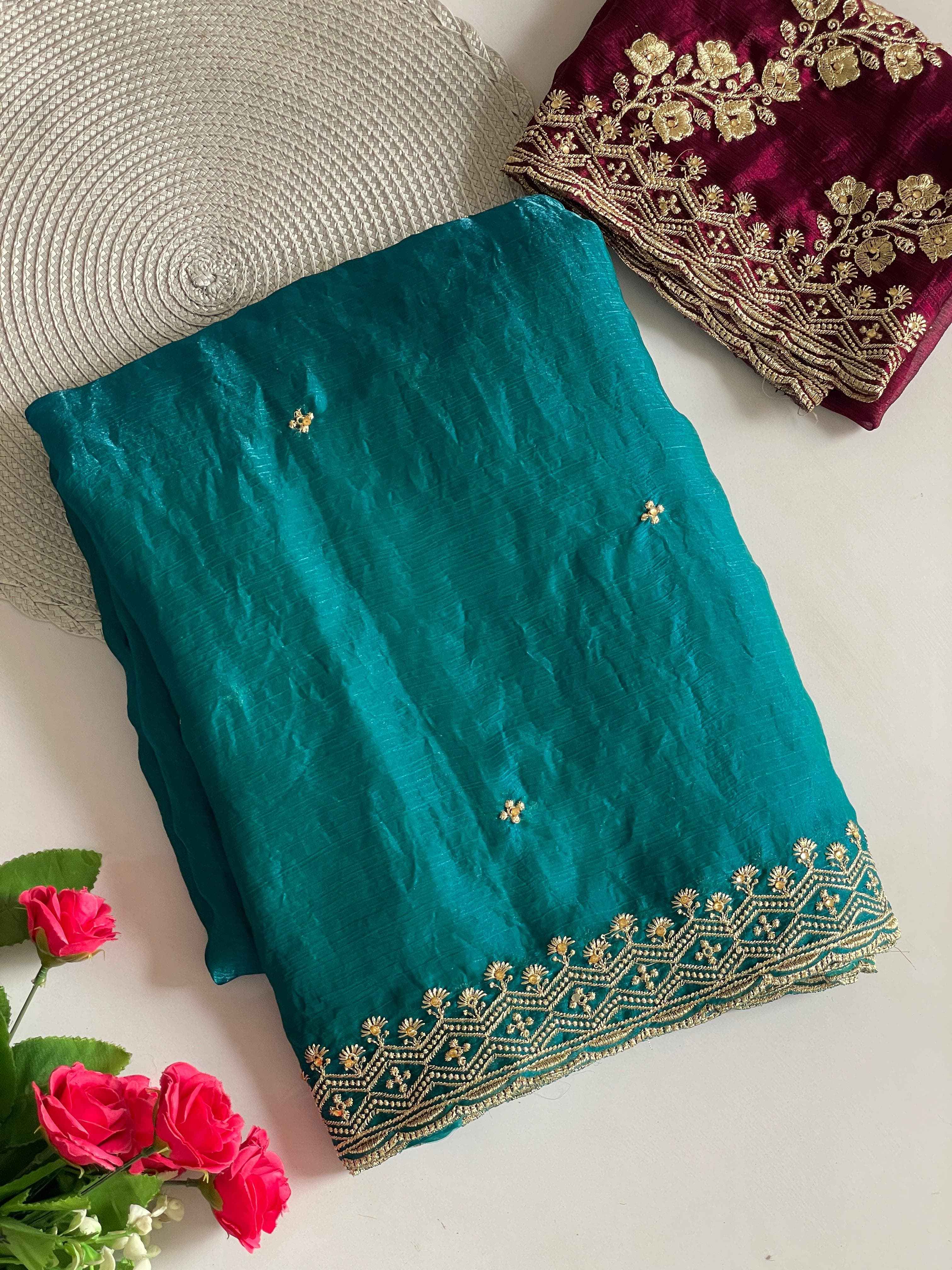 SPACE SILK EMBROIDERY WITH MOTI HANDWORK SAREE AT WHOLESALE PRICE