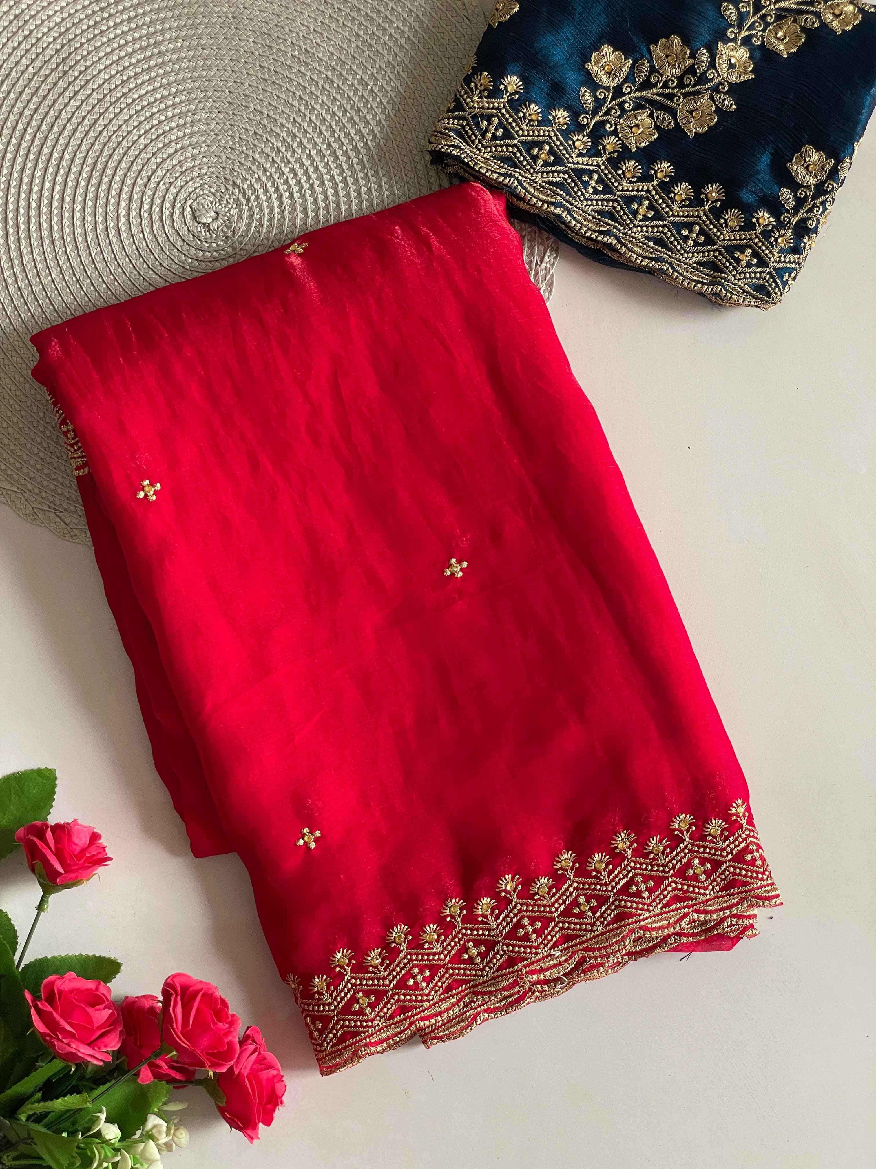 SPACE SILK EMBROIDERY WITH MOTI HANDWORK SAREE AT WHOLESALE PRICE
