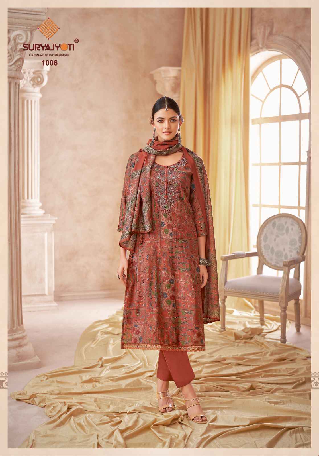 SURYAJYOTI KESHA VOL-1 PURE MODAL DISCHARGE PRINTED EMBROIDERY DRESSS MATERIAL AT WHOLESALE PRICE