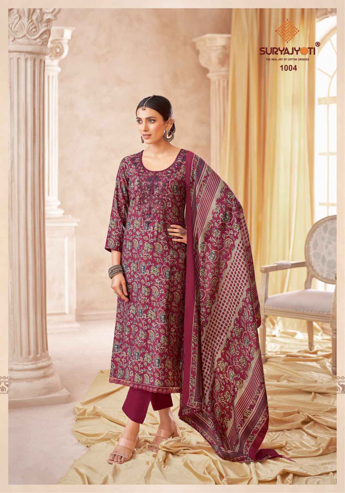SURYAJYOTI KESHA VOL-1 PURE MODAL DISCHARGE PRINTED EMBROIDERY DRESSS MATERIAL AT WHOLESALE PRICE