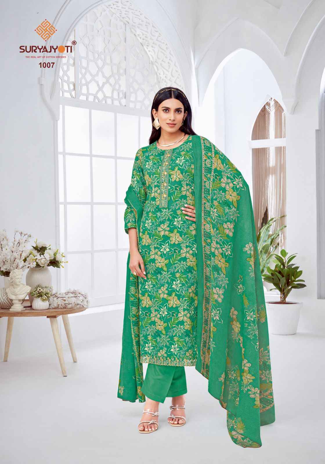SURYAJYOTI KHUSHBOO VOL-1 PURE LAWN COTTON FOIL PRINTED DRESS MATERIAL AT WHOLESALE PRICE