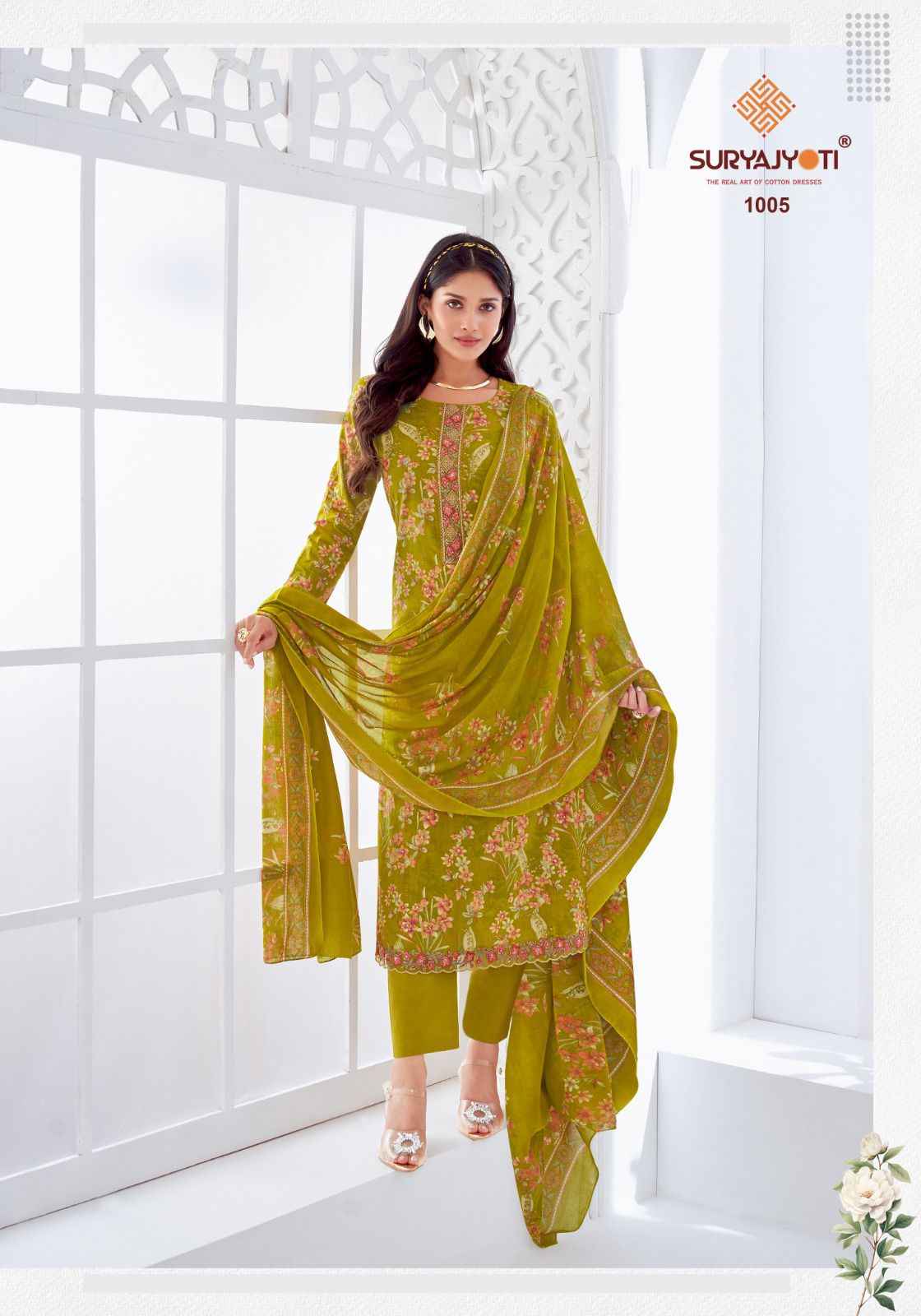 SURYAJYOTI KHUSHBOO VOL-1 PURE LAWN COTTON FOIL PRINTED DRESS MATERIAL AT WHOLESALE PRICE