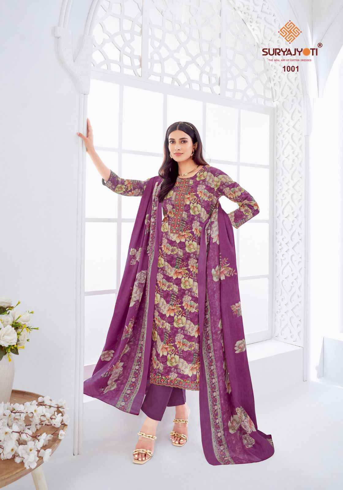 SURYAJYOTI KHUSHBOO VOL-1 PURE LAWN COTTON FOIL PRINTED DRESS MATERIAL AT WHOLESALE PRICE