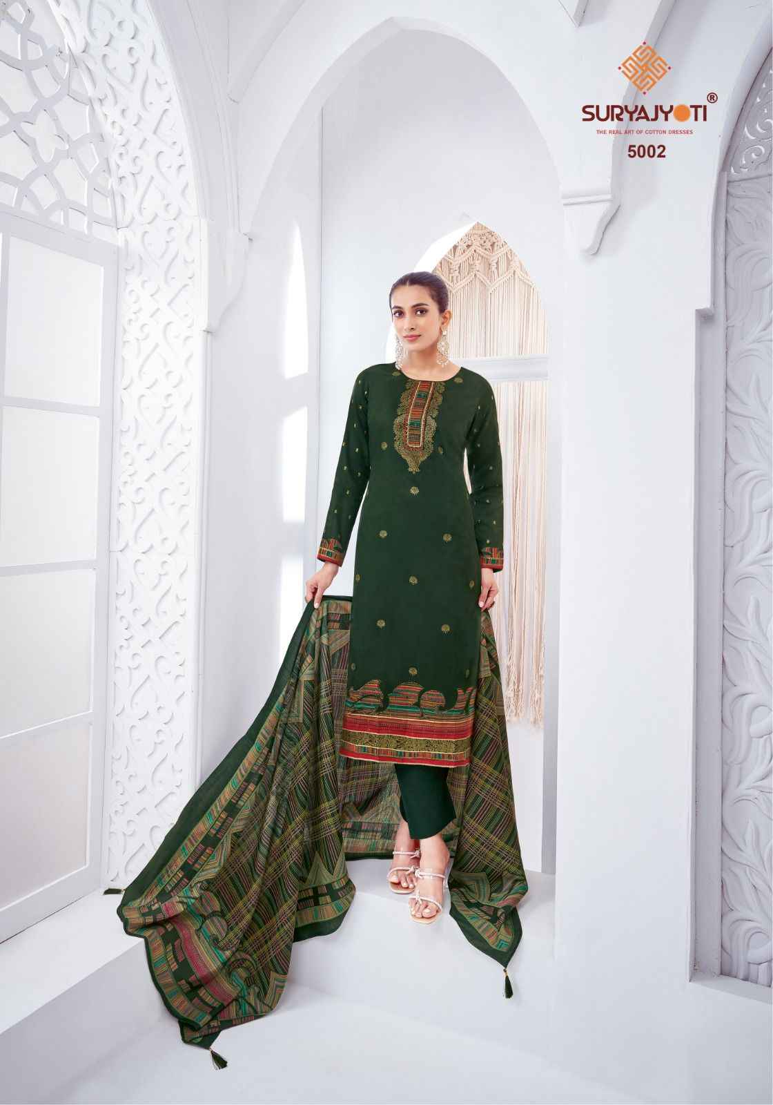 SURYAJYOTI PALLAVI VOL-5 JAAM SATIN DISCHARGE PRINT WITH FOIL HANDWORK DRESS MATERIAL