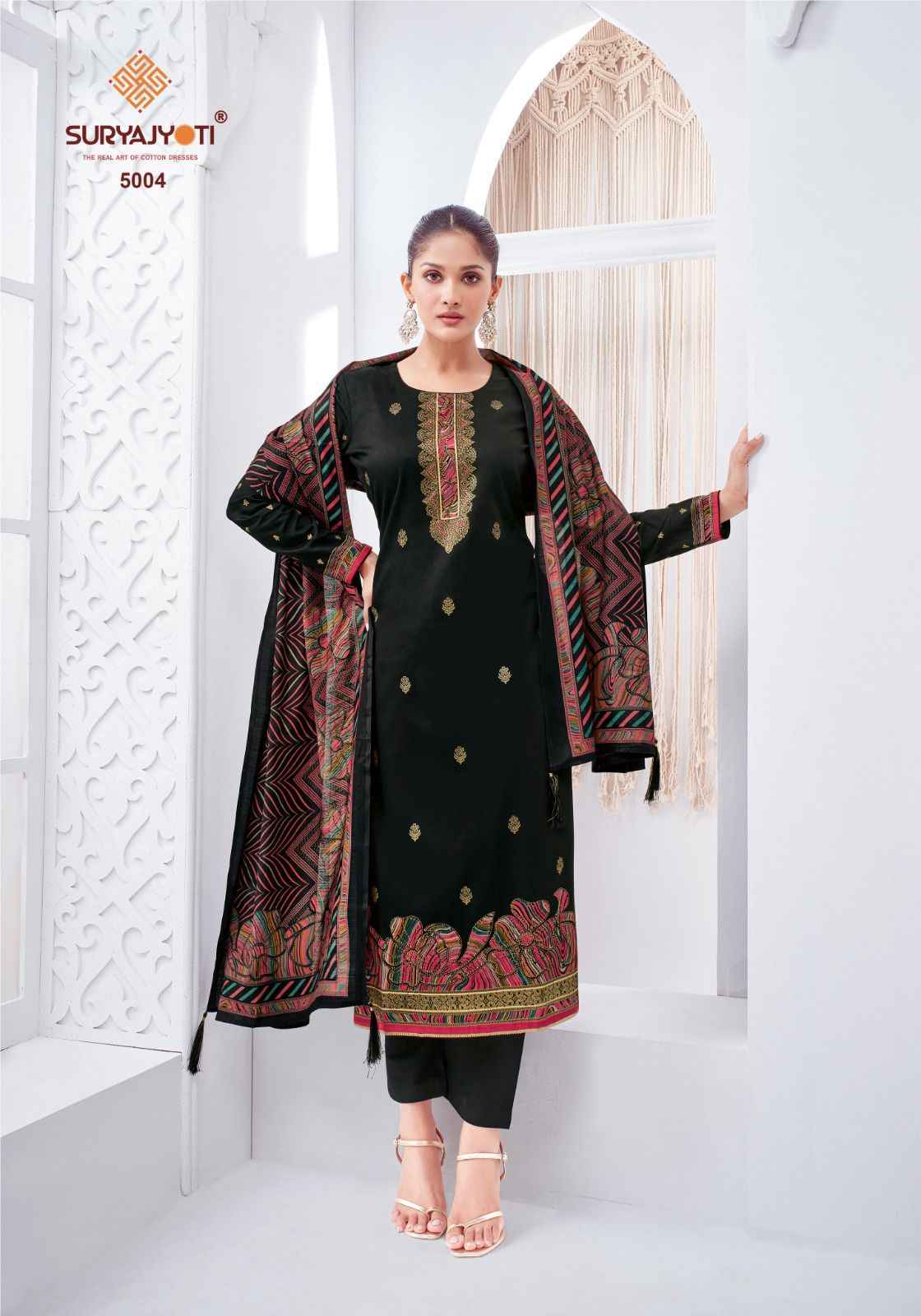 SURYAJYOTI PALLAVI VOL-5 JAAM SATIN DISCHARGE PRINT WITH FOIL HANDWORK DRESS MATERIAL