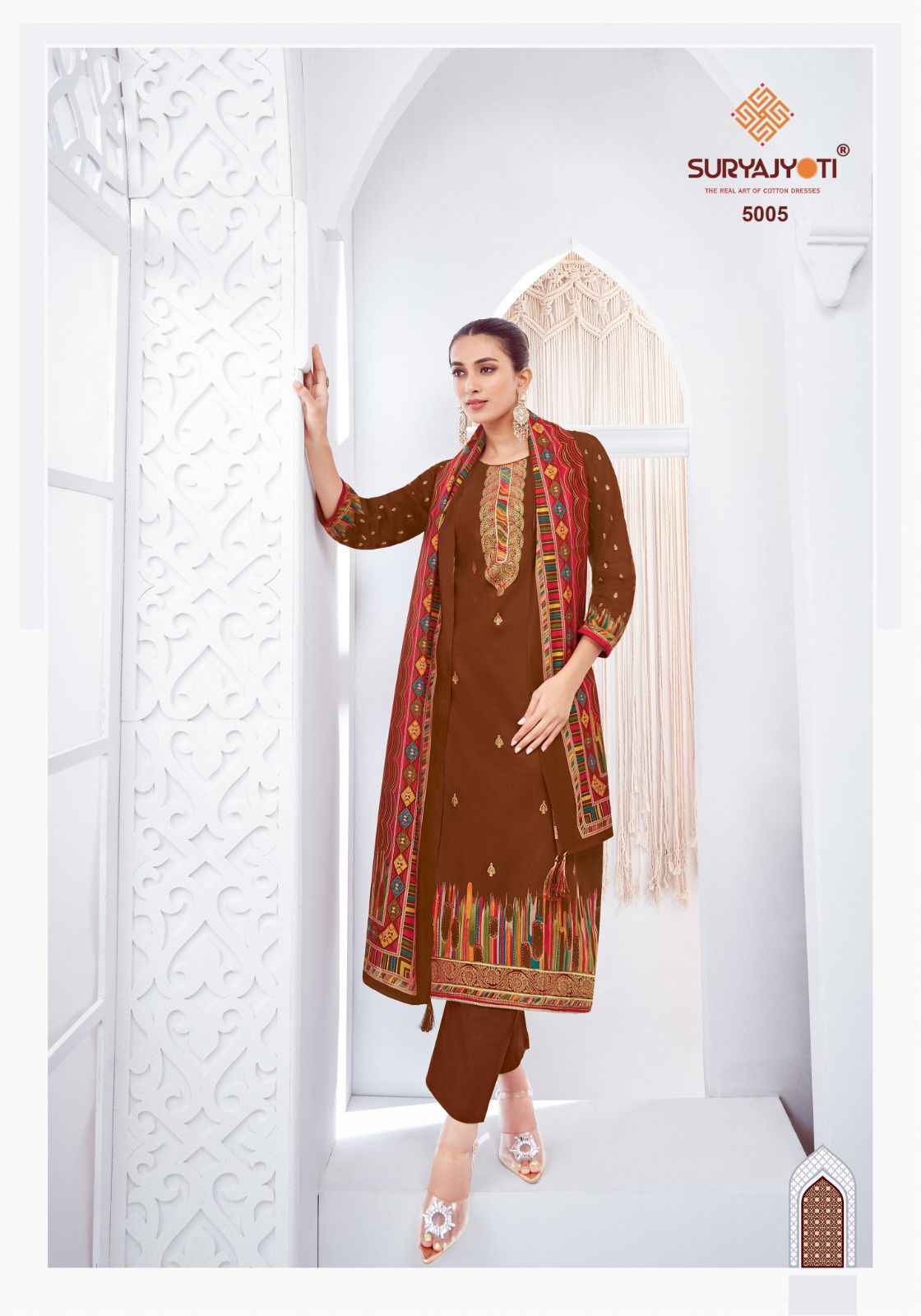 SURYAJYOTI PALLAVI VOL-5 JAAM SATIN DISCHARGE PRINT WITH FOIL HANDWORK DRESS MATERIAL
