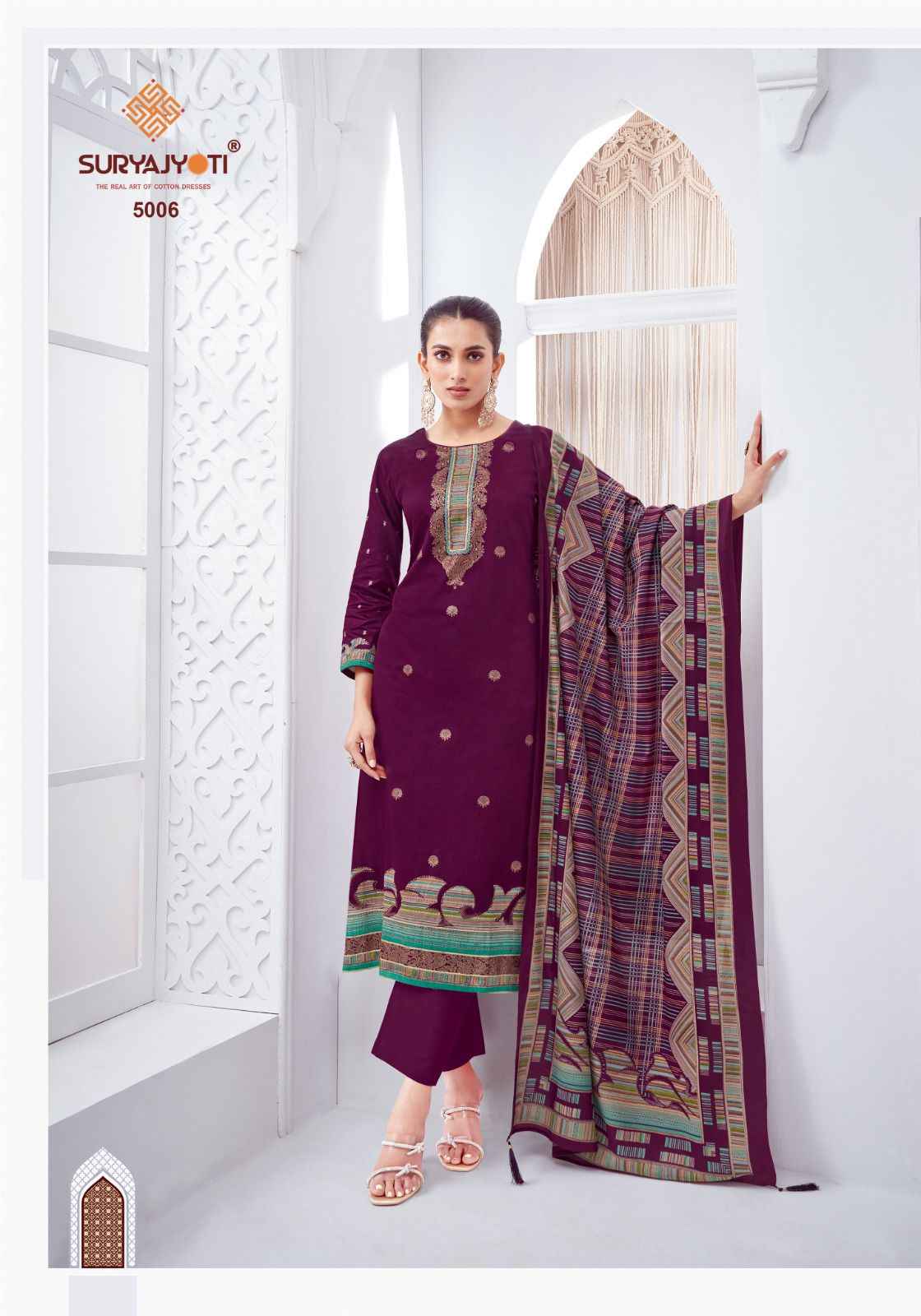 SURYAJYOTI PALLAVI VOL-5 JAAM SATIN DISCHARGE PRINT WITH FOIL HANDWORK DRESS MATERIAL