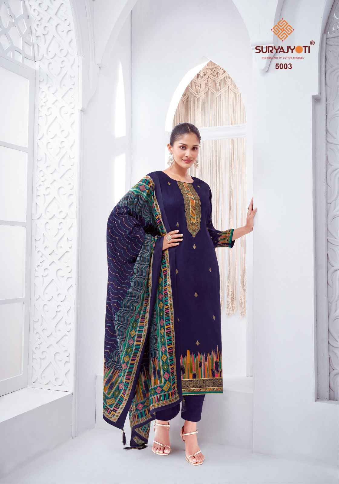 SURYAJYOTI PALLAVI VOL-5 JAAM SATIN DISCHARGE PRINT WITH FOIL HANDWORK DRESS MATERIAL
