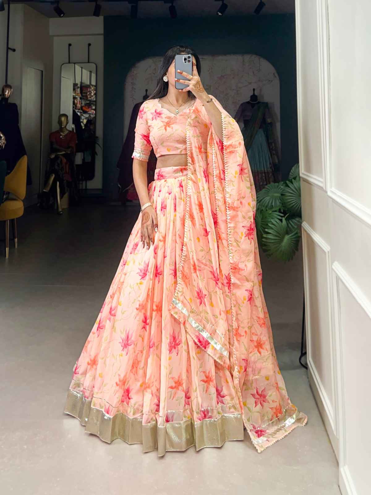 TABBY SILK  FLORAL PRINT WITH LACE TOUCH UP LEHENGA CHOLI AT WHOLESALE PRICE