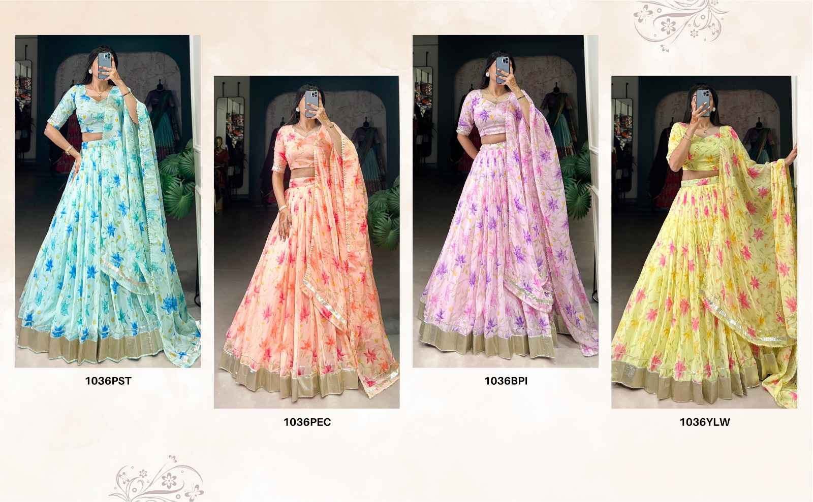 TABBY SILK  FLORAL PRINT WITH LACE TOUCH UP LEHENGA CHOLI AT WHOLESALE PRICE