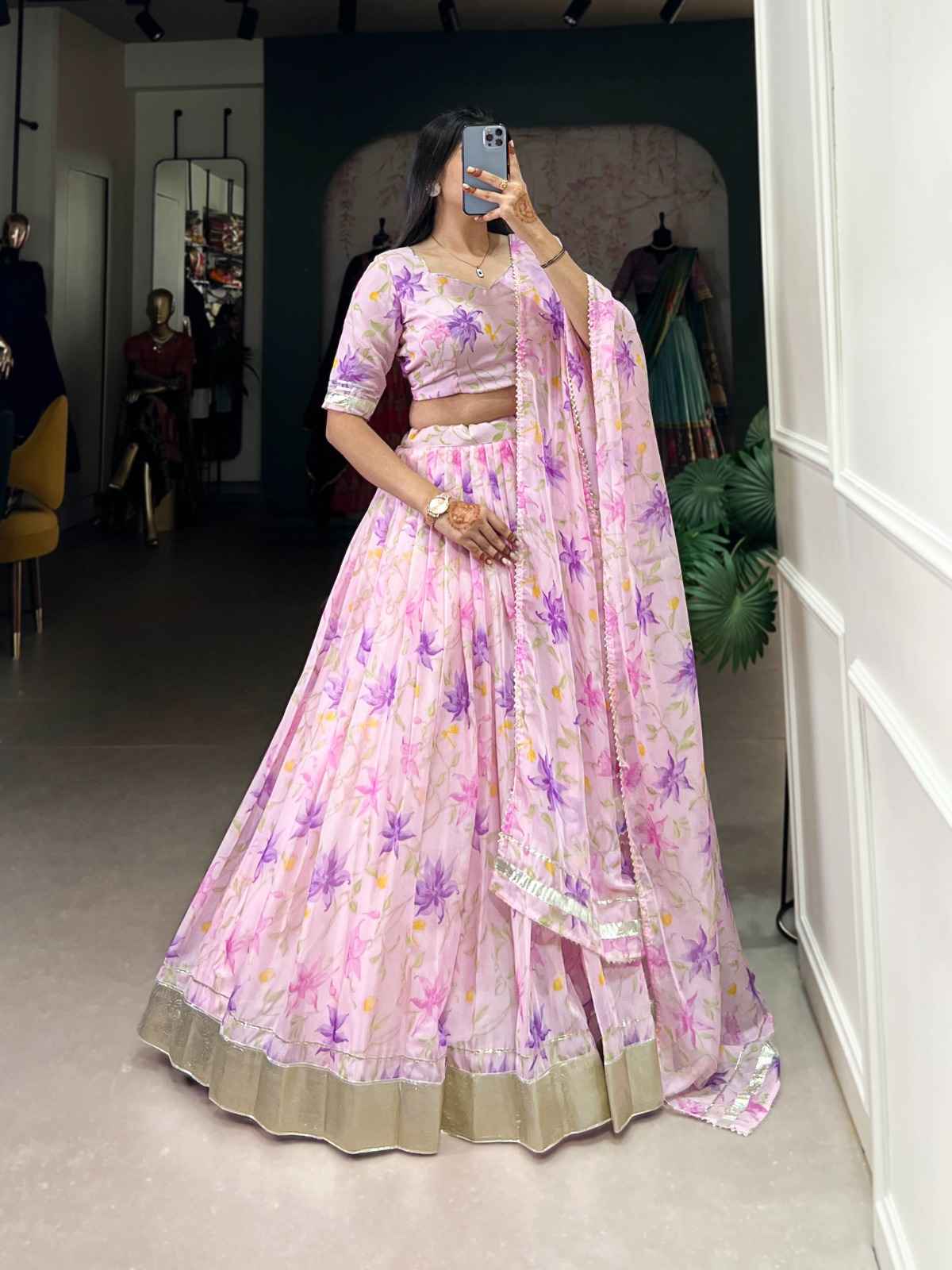 TABBY SILK  FLORAL PRINT WITH LACE TOUCH UP LEHENGA CHOLI AT WHOLESALE PRICE