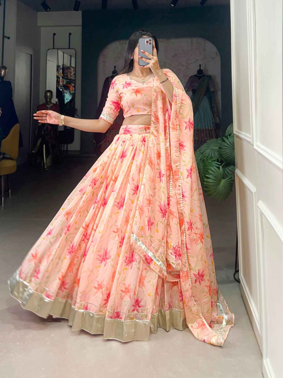 TABBY SILK  FLORAL PRINT WITH LACE TOUCH UP LEHENGA CHOLI AT WHOLESALE PRICE