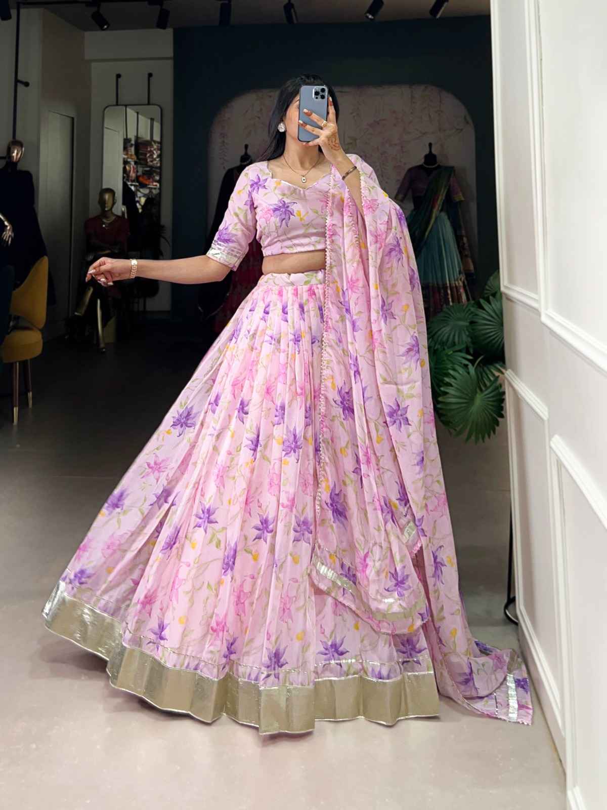 TABBY SILK  FLORAL PRINT WITH LACE TOUCH UP LEHENGA CHOLI AT WHOLESALE PRICE