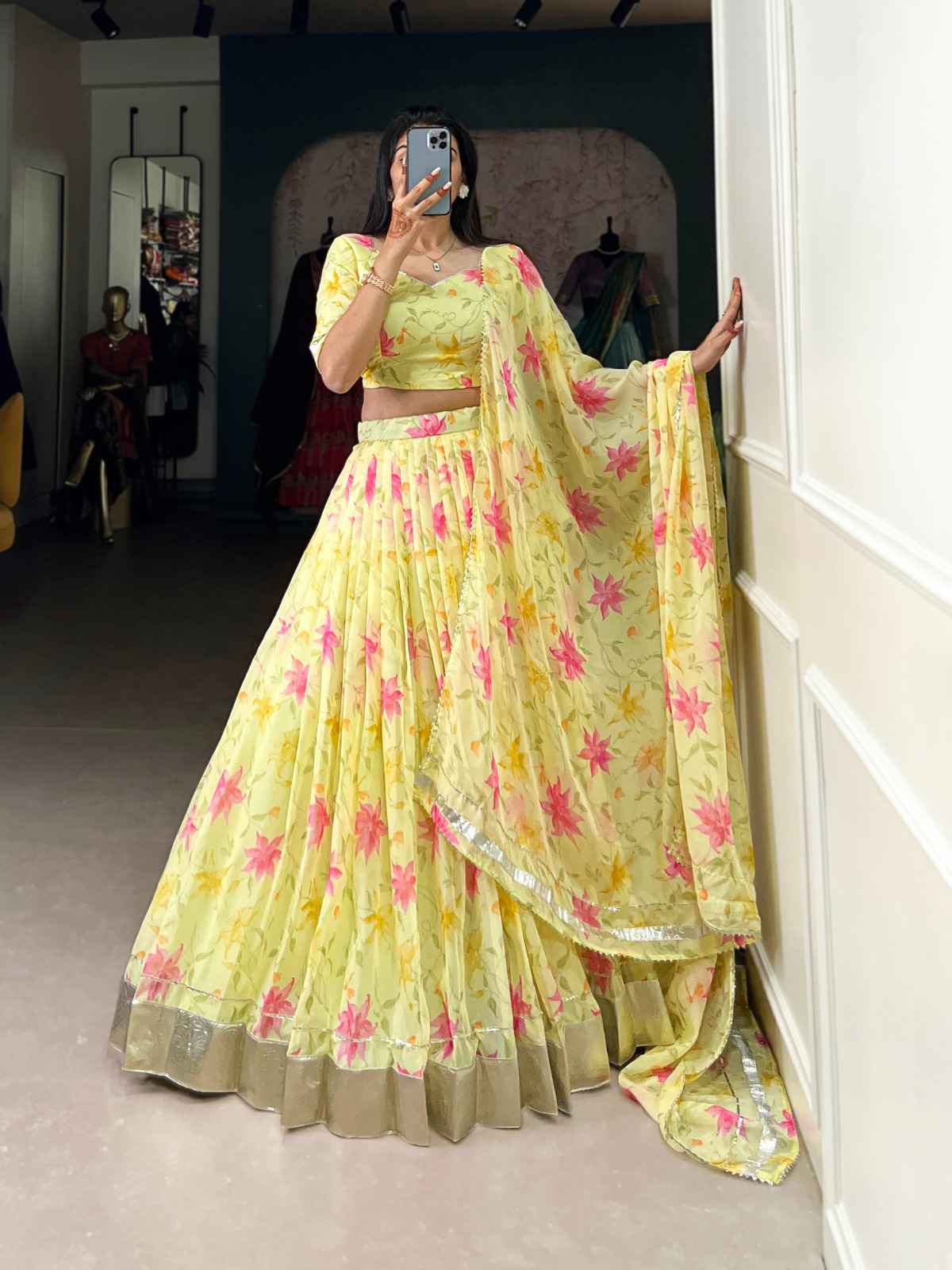 TABBY SILK  FLORAL PRINT WITH LACE TOUCH UP LEHENGA CHOLI AT WHOLESALE PRICE