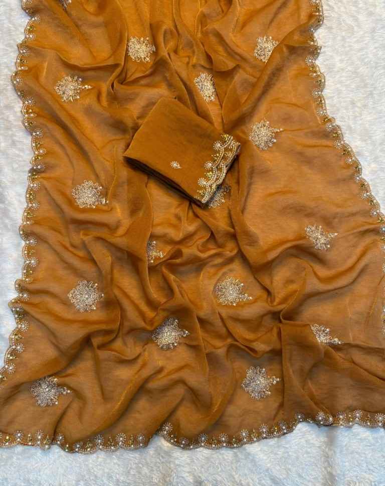 TISSUE MOSS MULTI EMBROIDERY C-PALLU SAREE AT WHOLESALE PRICE