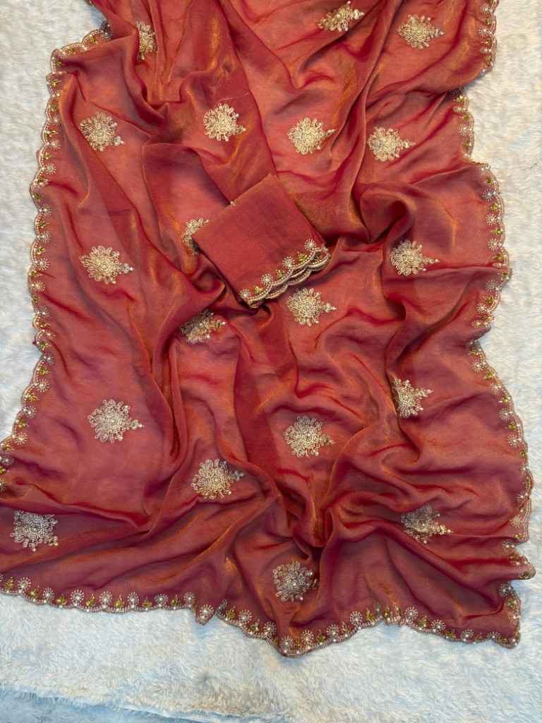 TISSUE MOSS MULTI EMBROIDERY C-PALLU SAREE AT WHOLESALE PRICE