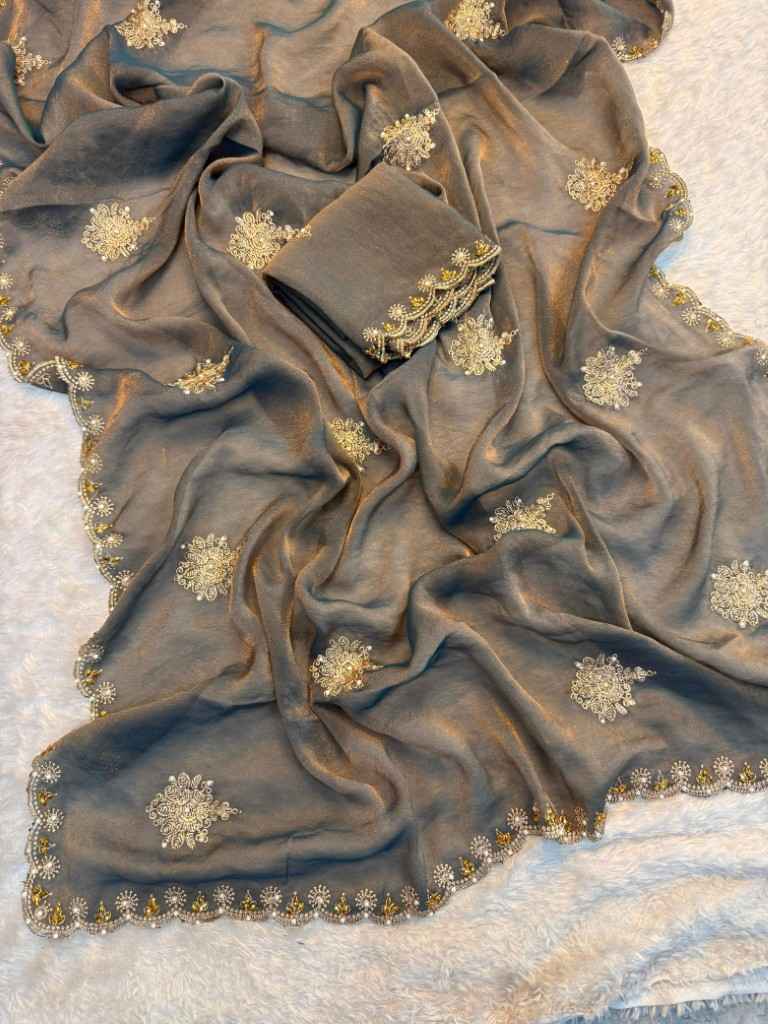 TISSUE MOSS MULTI EMBROIDERY C-PALLU SAREE AT WHOLESALE PRICE