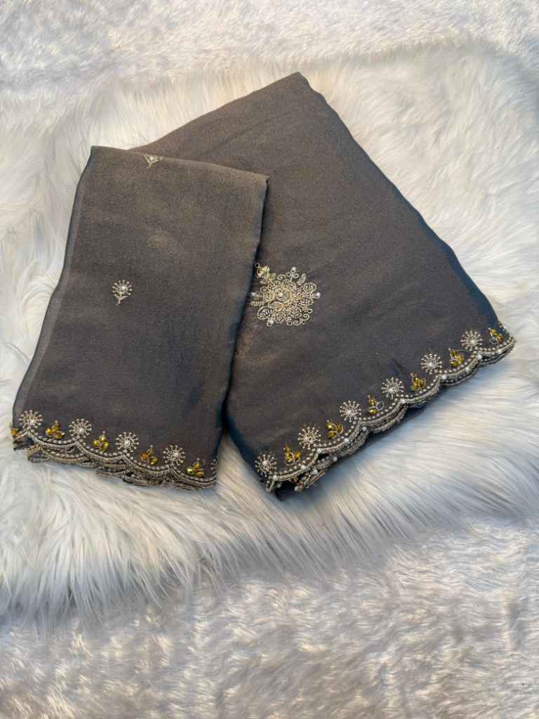 TISSUE MOSS MULTI EMBROIDERY C-PALLU SAREE AT WHOLESALE PRICE