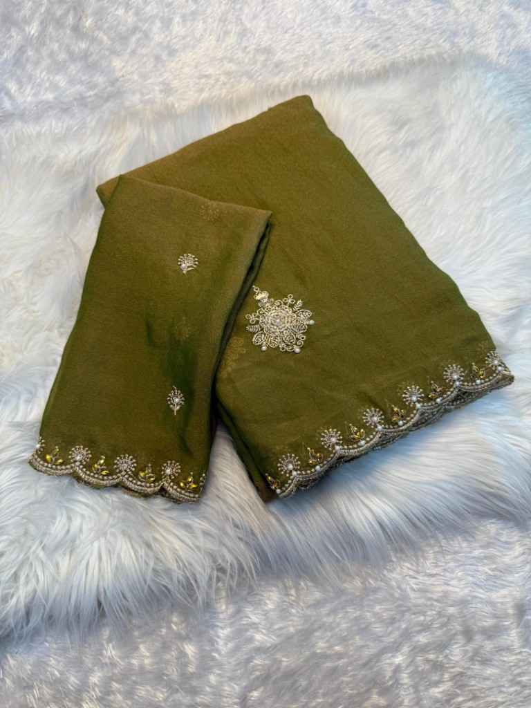 TISSUE MOSS MULTI EMBROIDERY C-PALLU SAREE AT WHOLESALE PRICE