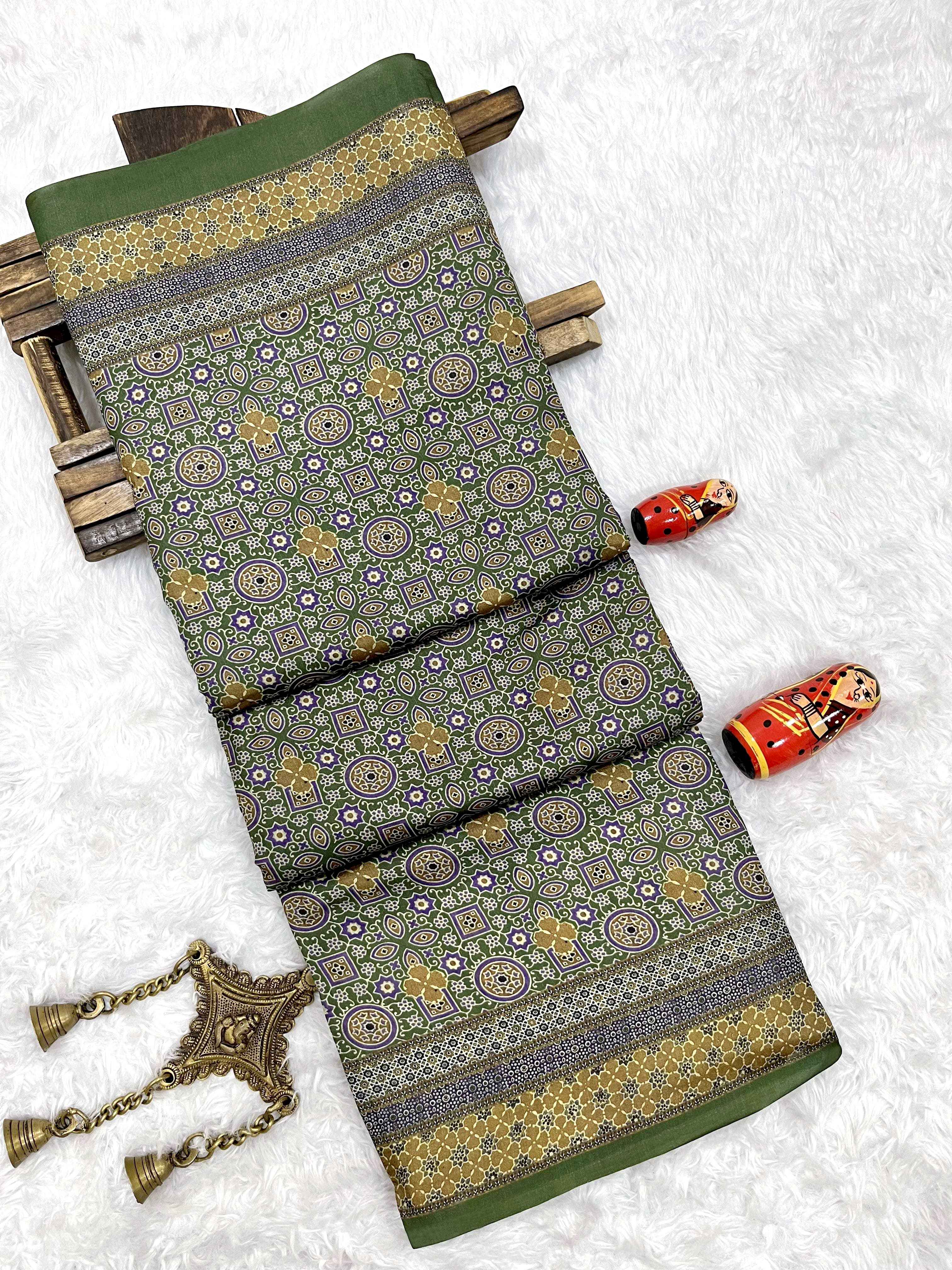 TRADITIONAL SOFT AJRAKH PRINTED SILK SAREE AT WHOLESALE PRICE