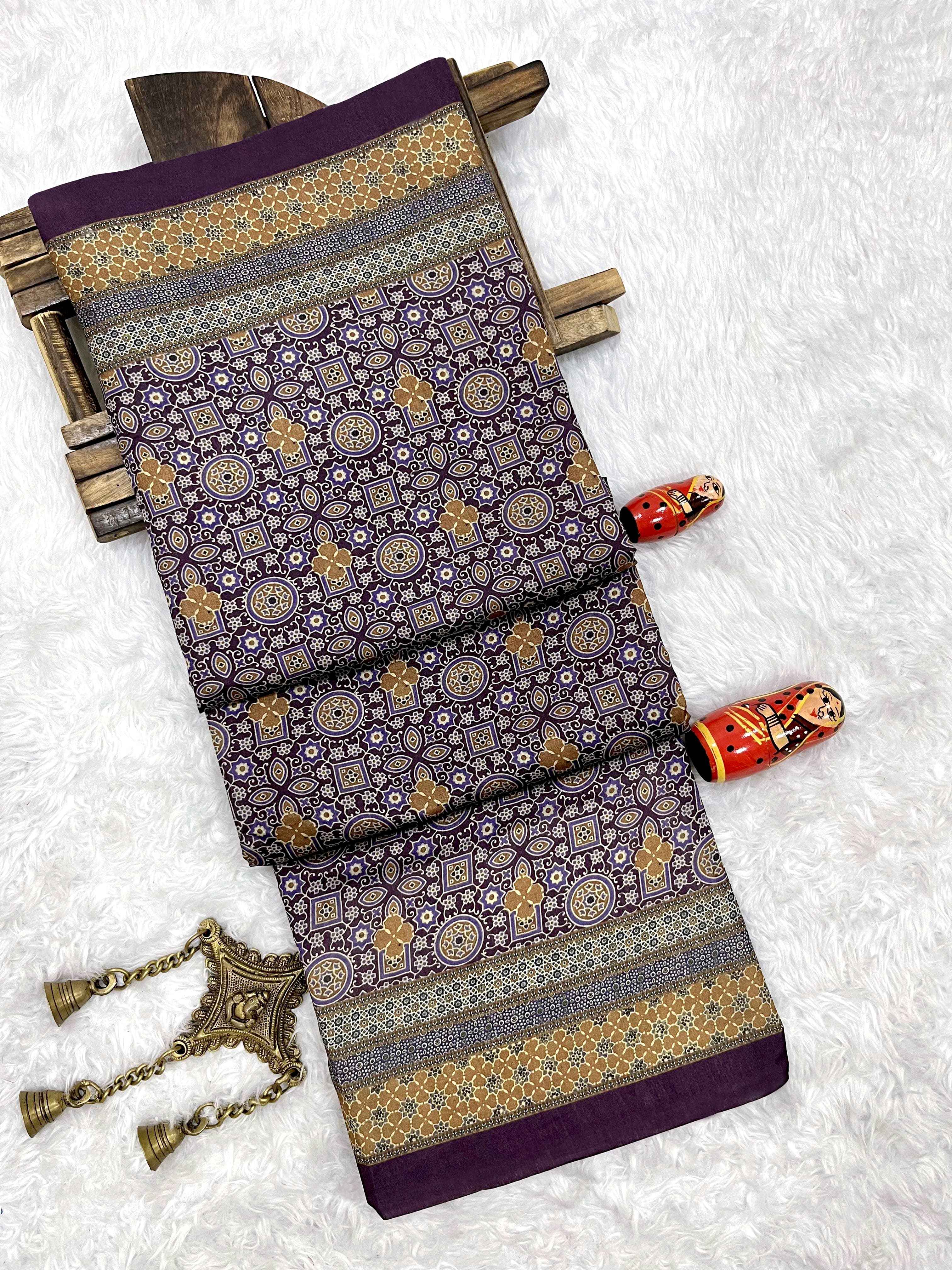TRADITIONAL SOFT AJRAKH PRINTED SILK SAREE AT WHOLESALE PRICE