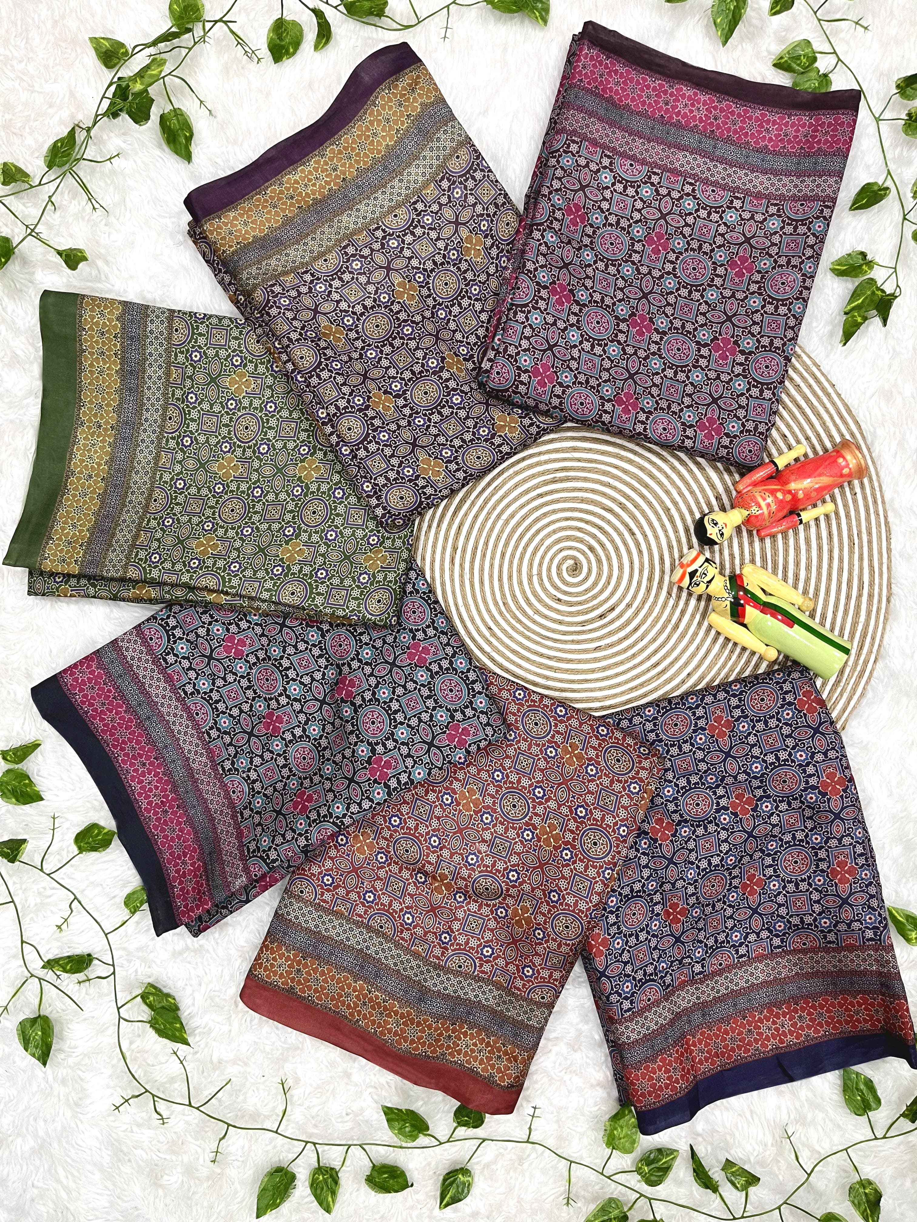 TRADITIONAL SOFT AJRAKH PRINTED SILK SAREE AT WHOLESALE PRICE
