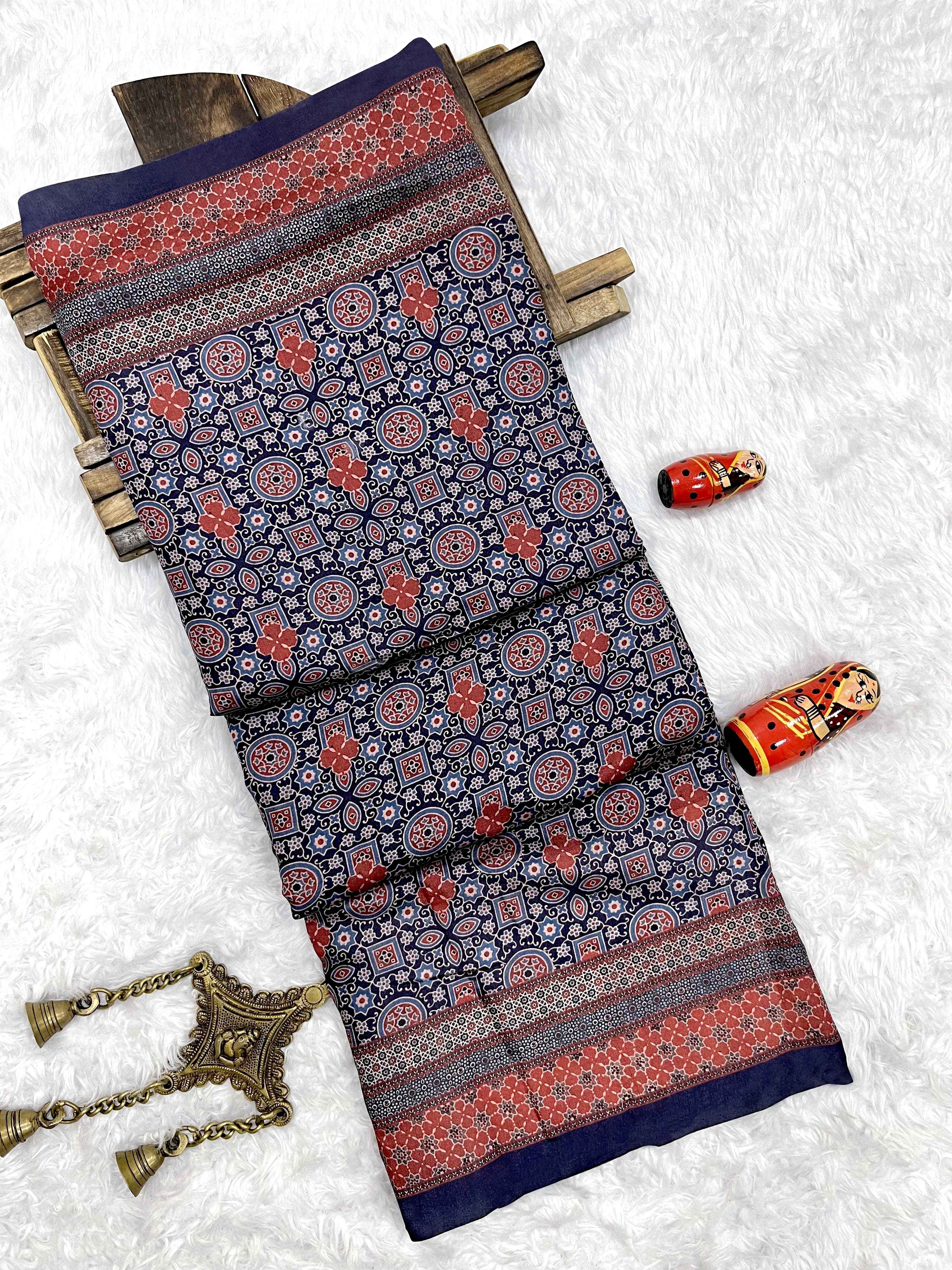 TRADITIONAL SOFT AJRAKH PRINTED SILK SAREE AT WHOLESALE PRICE