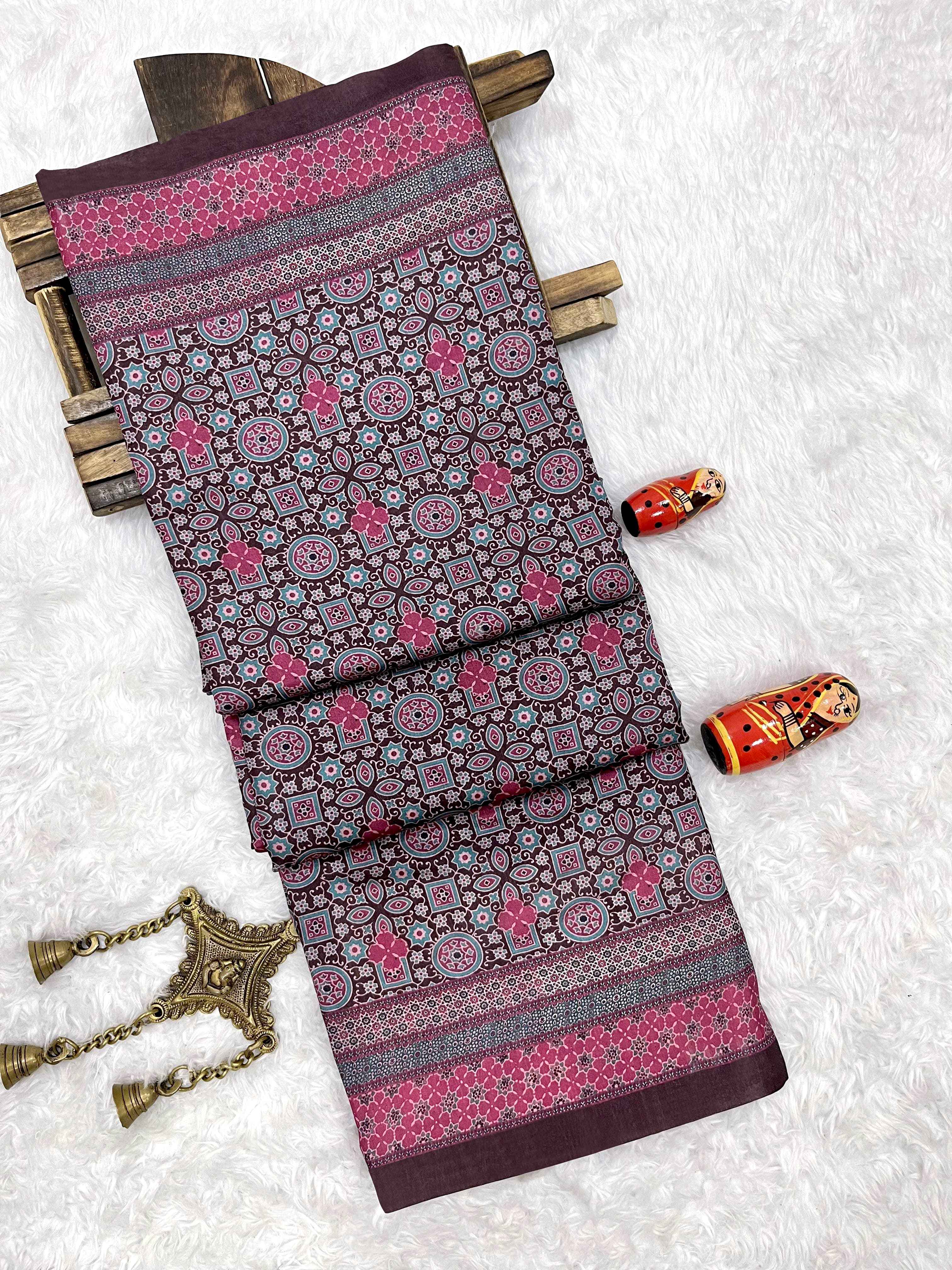 TRADITIONAL SOFT AJRAKH PRINTED SILK SAREE AT WHOLESALE PRICE