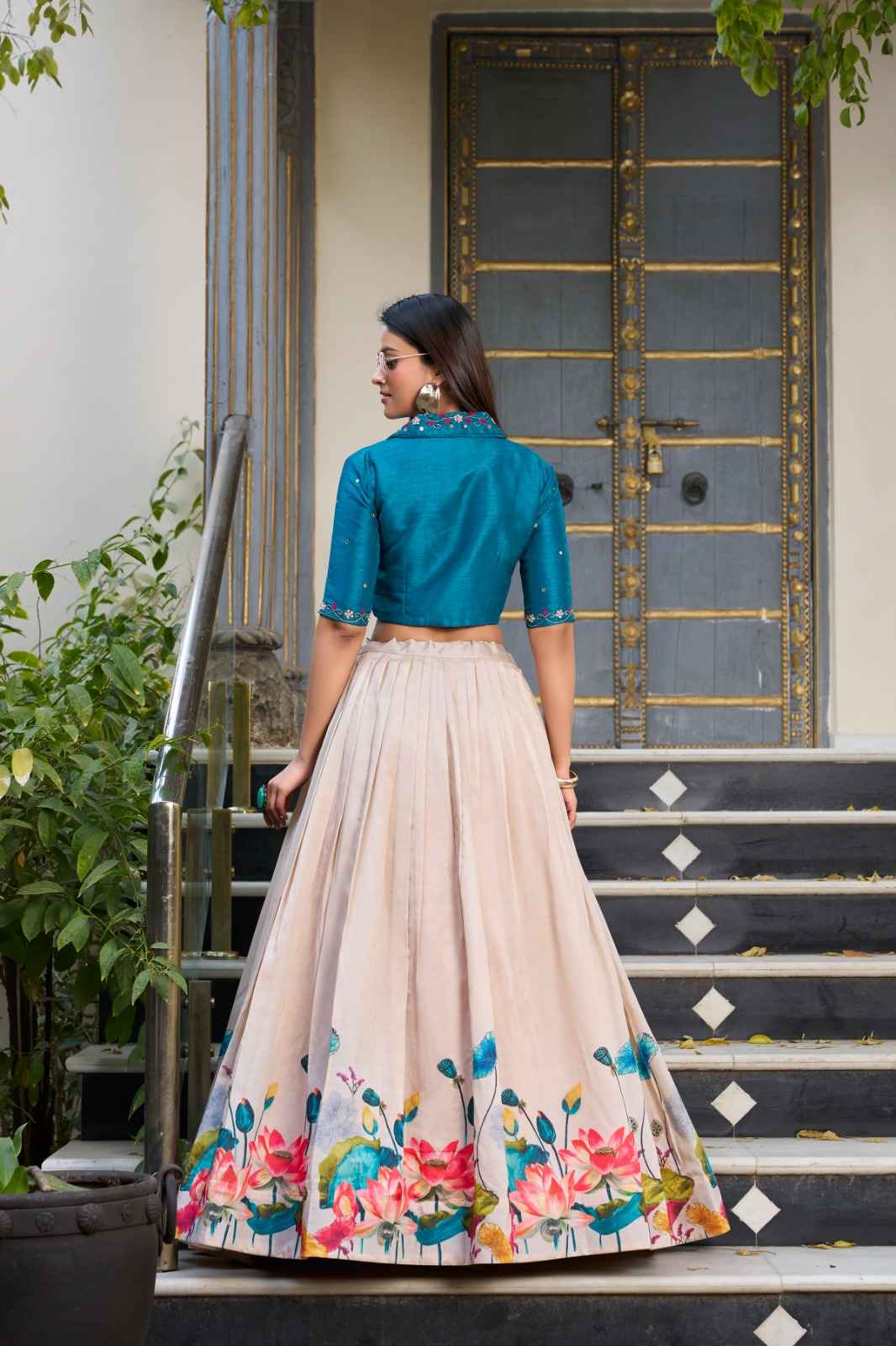 TUSSAR SILK FLORAL PRINT LEHENGA CHOLI AT WHOLESALE PRICE