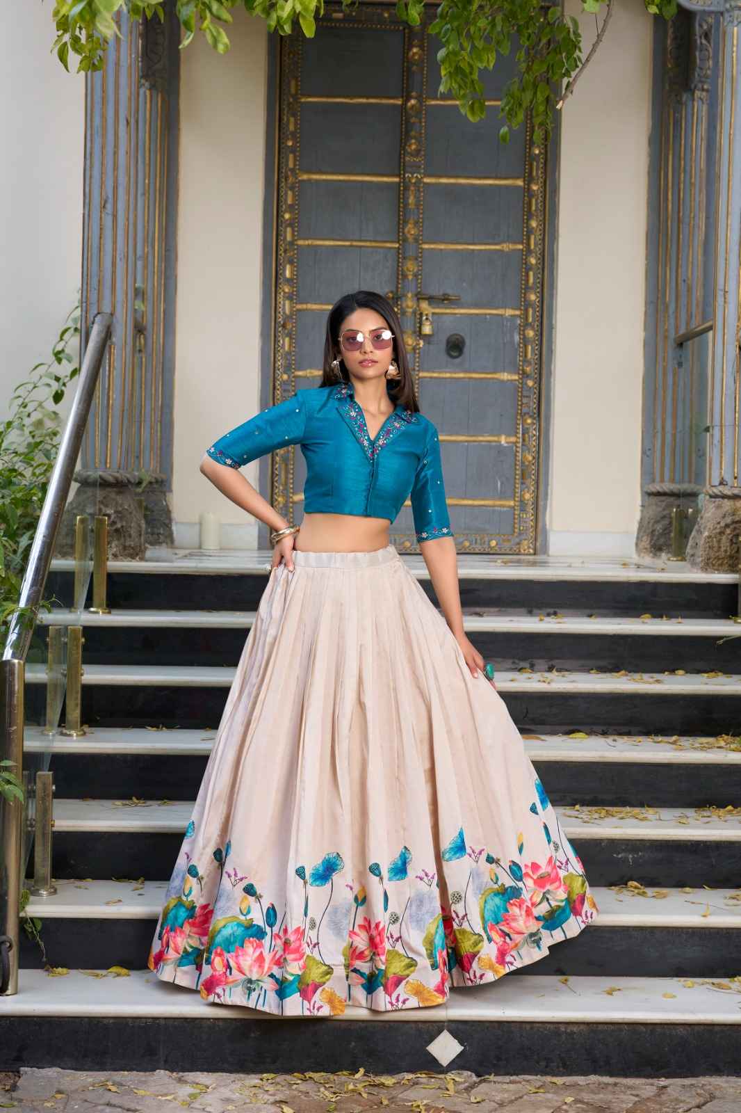 TUSSAR SILK FLORAL PRINT LEHENGA CHOLI AT WHOLESALE PRICE