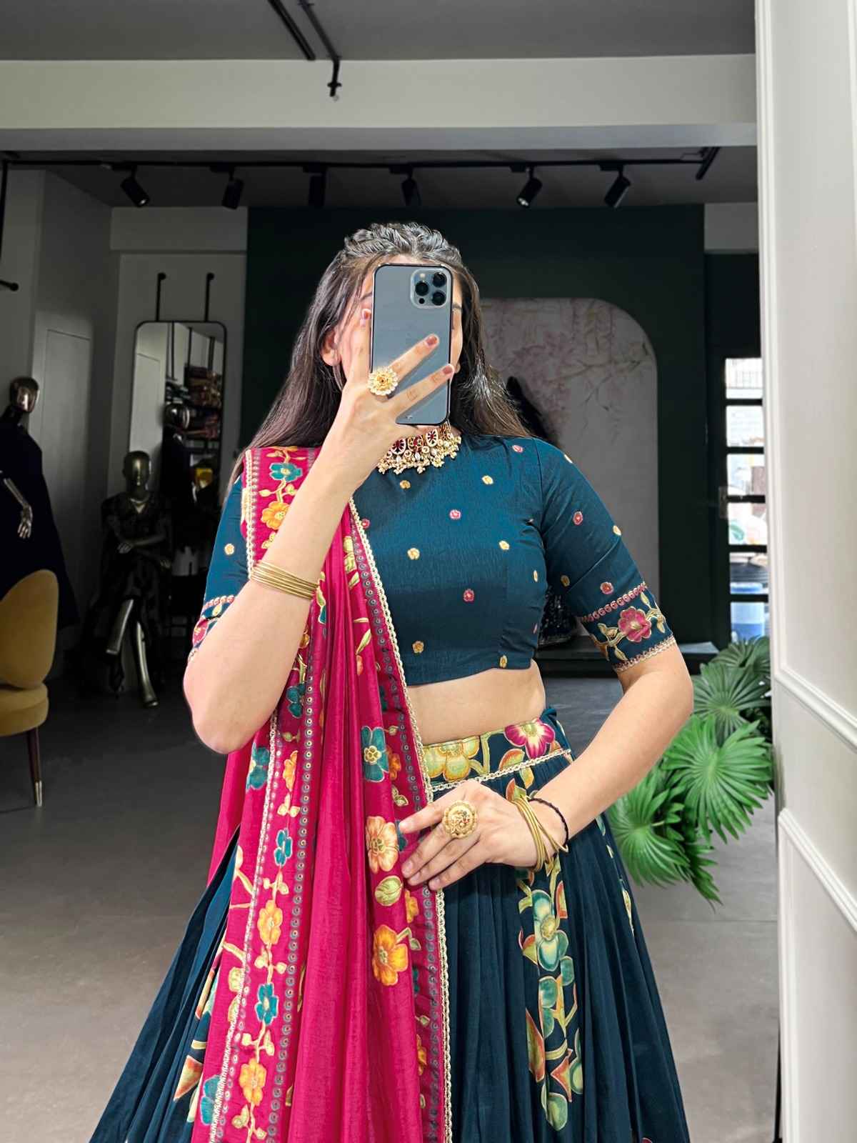 TUSSAR SILK FLORAL PRINT WITH FOIL PRINTED LEHENGA CHOLI WITH DUPATTA1 AT WHOLESALE PRICE