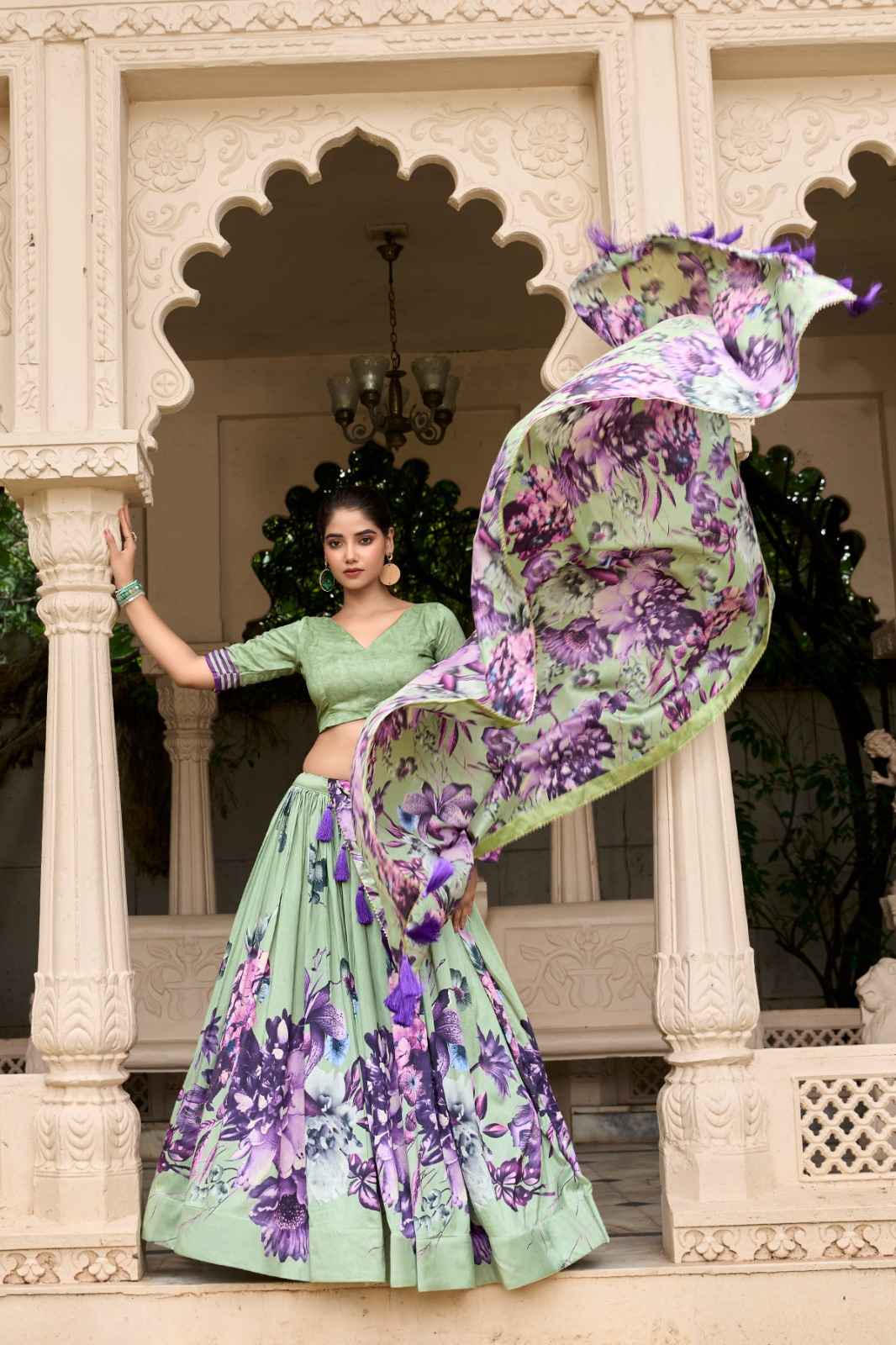 TUSSAR SILK FLORAL PRINT WITH LACE TOUCH UP LEHENGA CHOLI AT WHOLESALE PRICE