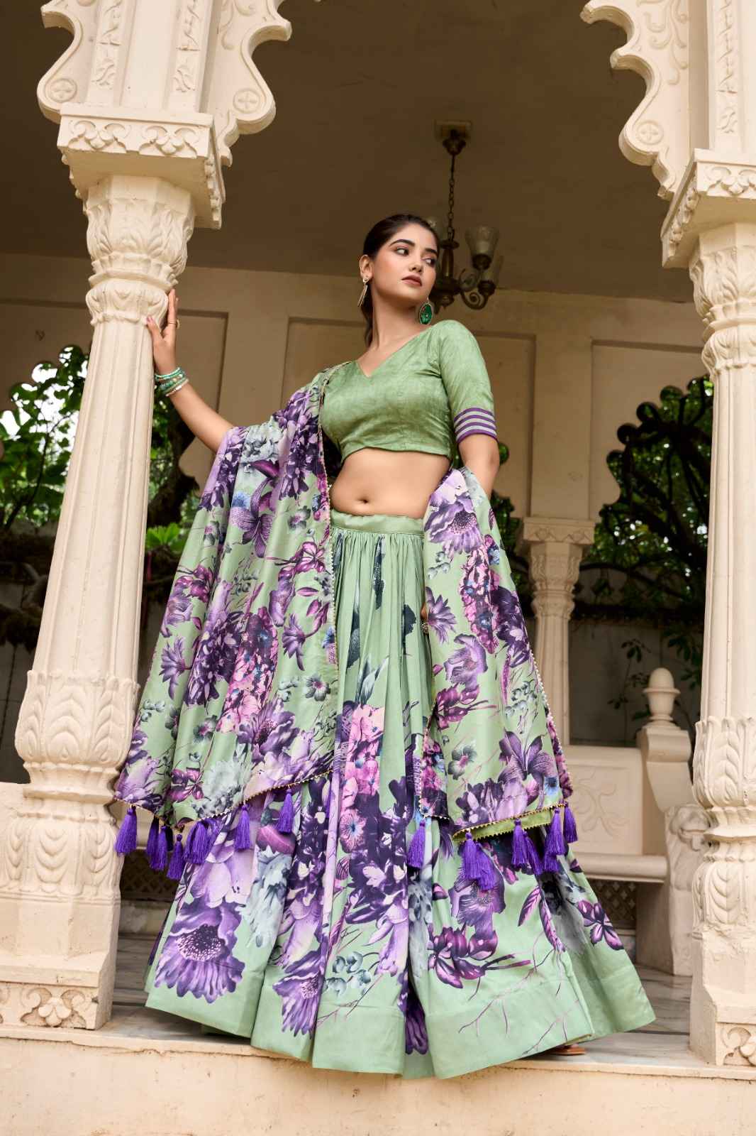 TUSSAR SILK FLORAL PRINT WITH LACE TOUCH UP LEHENGA CHOLI AT WHOLESALE PRICE