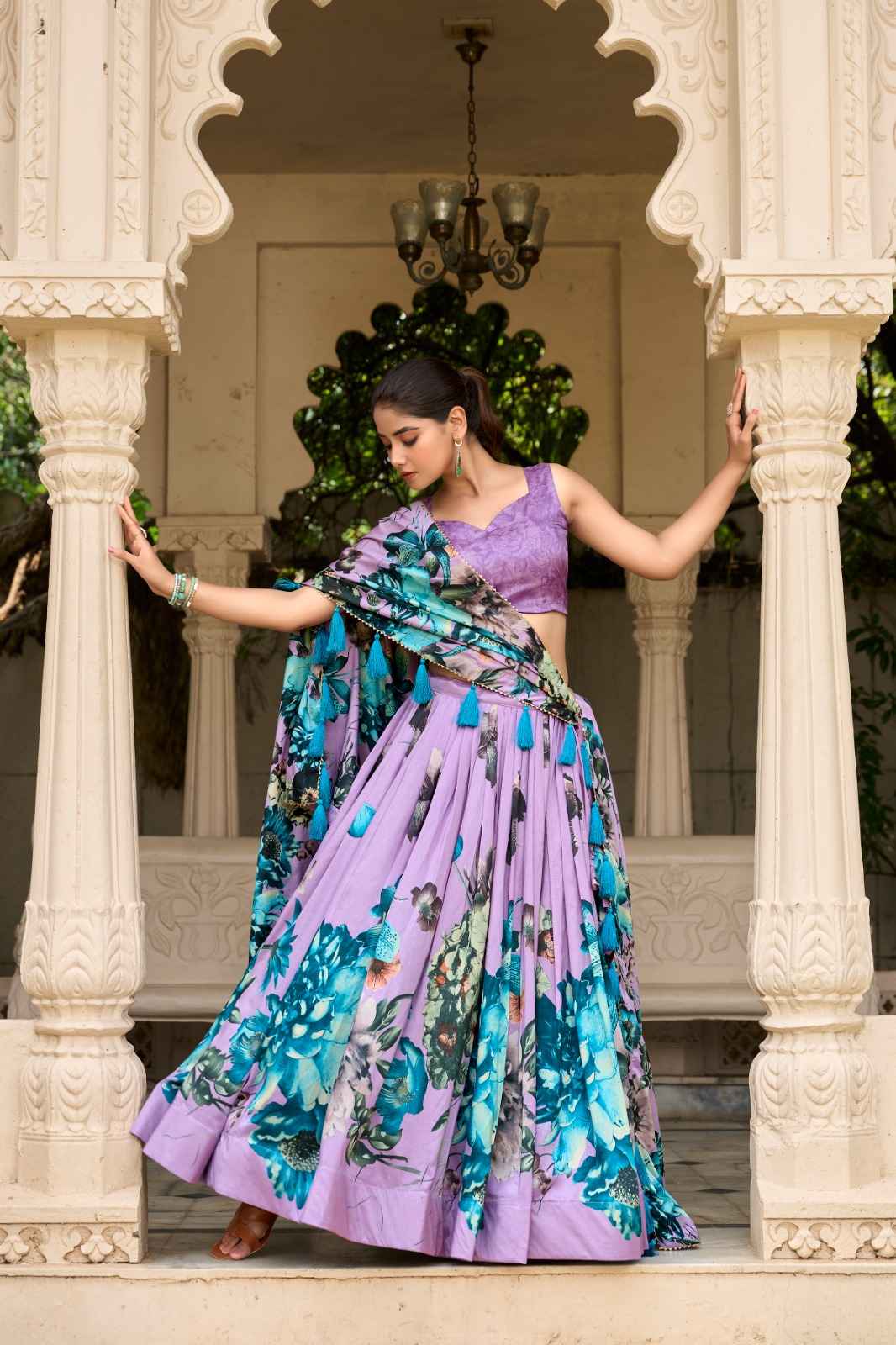 TUSSAR SILK FLORAL PRINT WITH LACE TOUCH UP LEHENGA CHOLI AT WHOLESALE PRICE