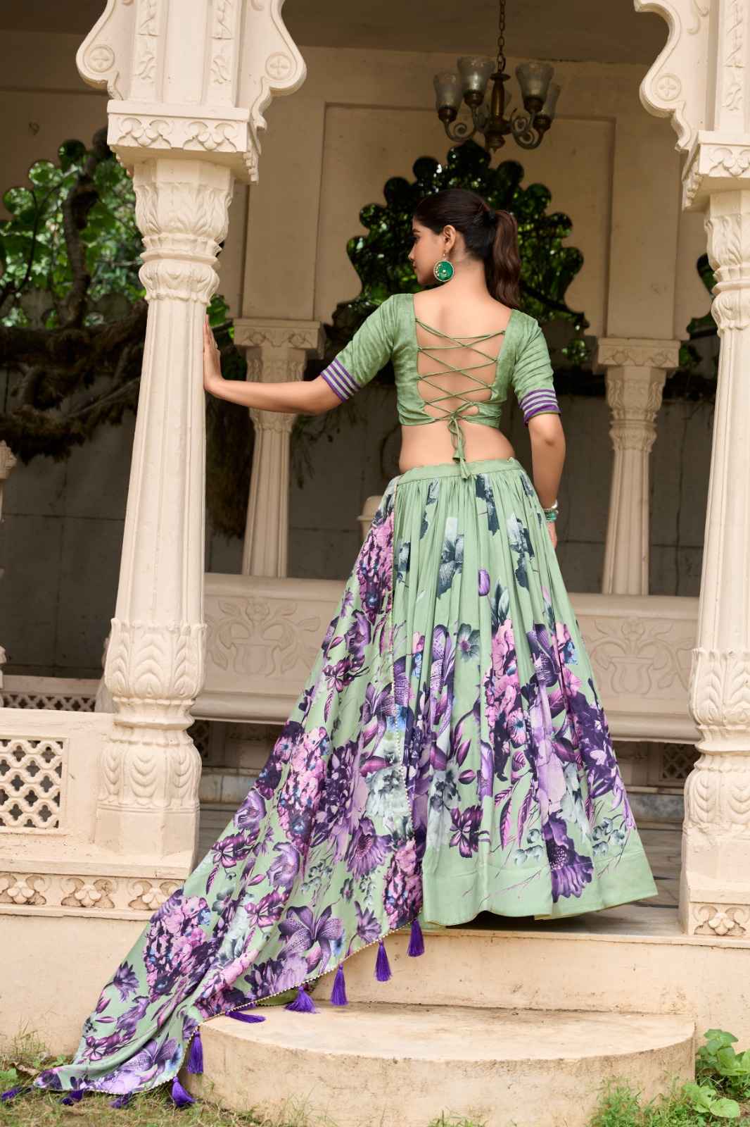 TUSSAR SILK FLORAL PRINT WITH LACE TOUCH UP LEHENGA CHOLI AT WHOLESALE PRICE