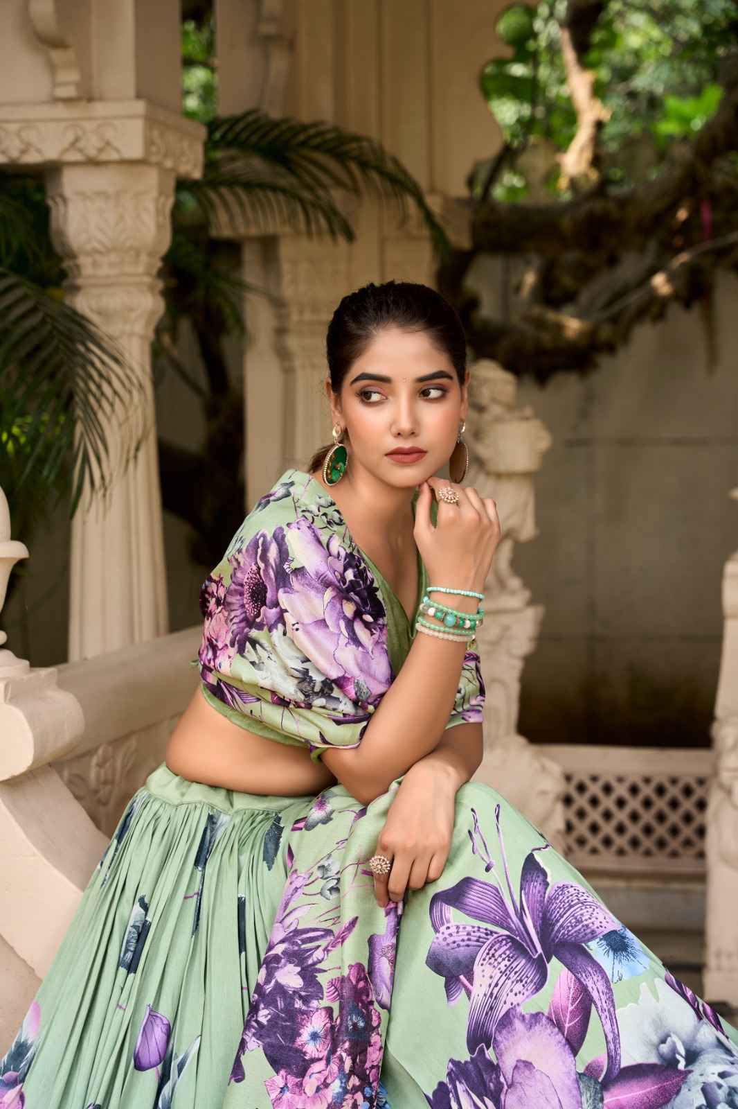TUSSAR SILK FLORAL PRINT WITH LACE TOUCH UP LEHENGA CHOLI AT WHOLESALE PRICE