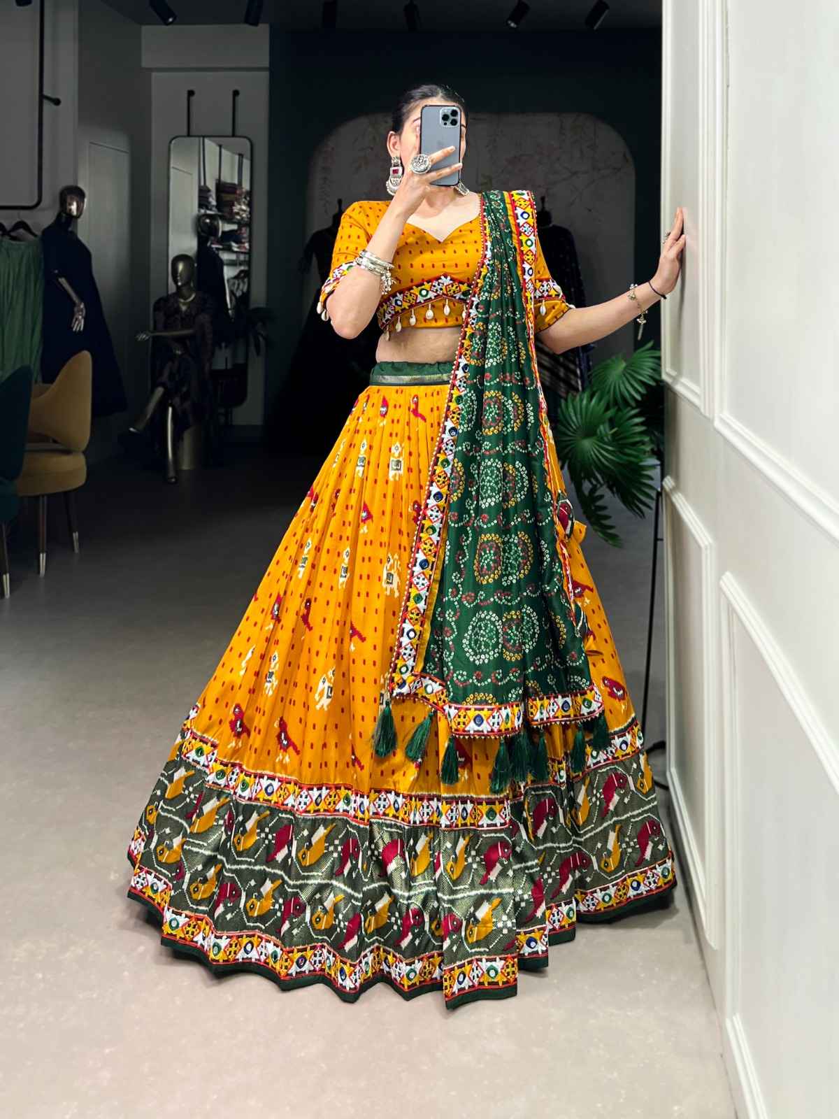 TUSSAR SILK PATOLA PRINT WITH GAMTHI WORK LACE AND FOIL WORK LEHENGA CHOLI AT WHOLESALE PRICE
