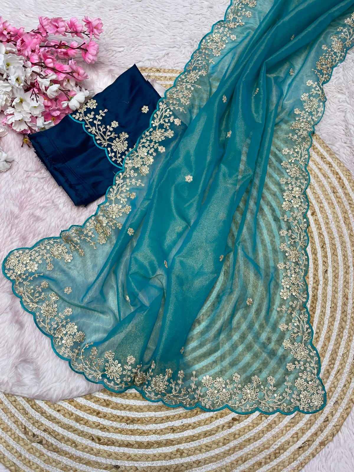 TWIL NET HEAVY JALPARI WITH PITTA WORK SAREE AT WHOLESALE PRICE