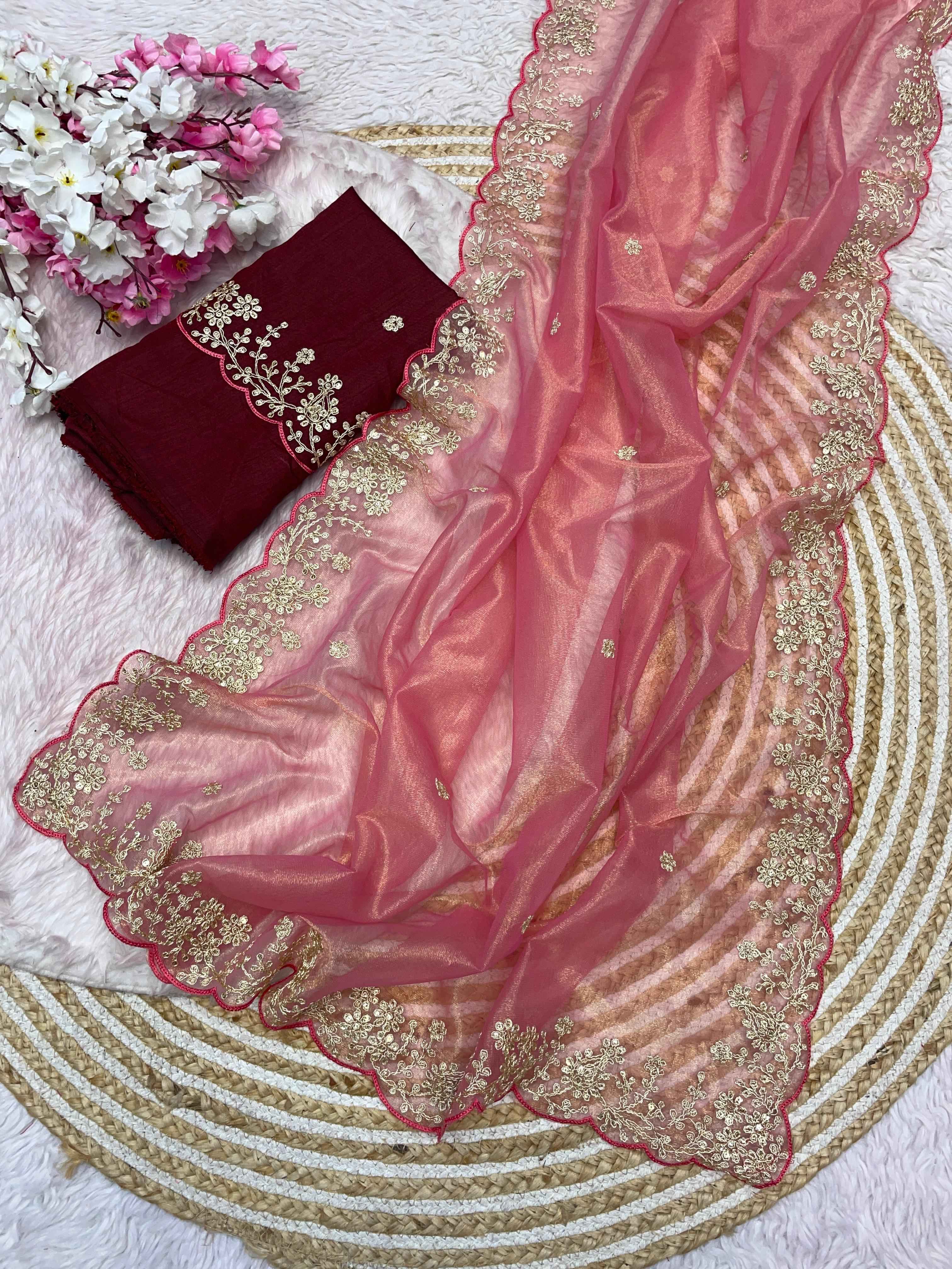 TWIL NET HEAVY JALPARI WITH PITTA WORK SAREE AT WHOLESALE PRICE
