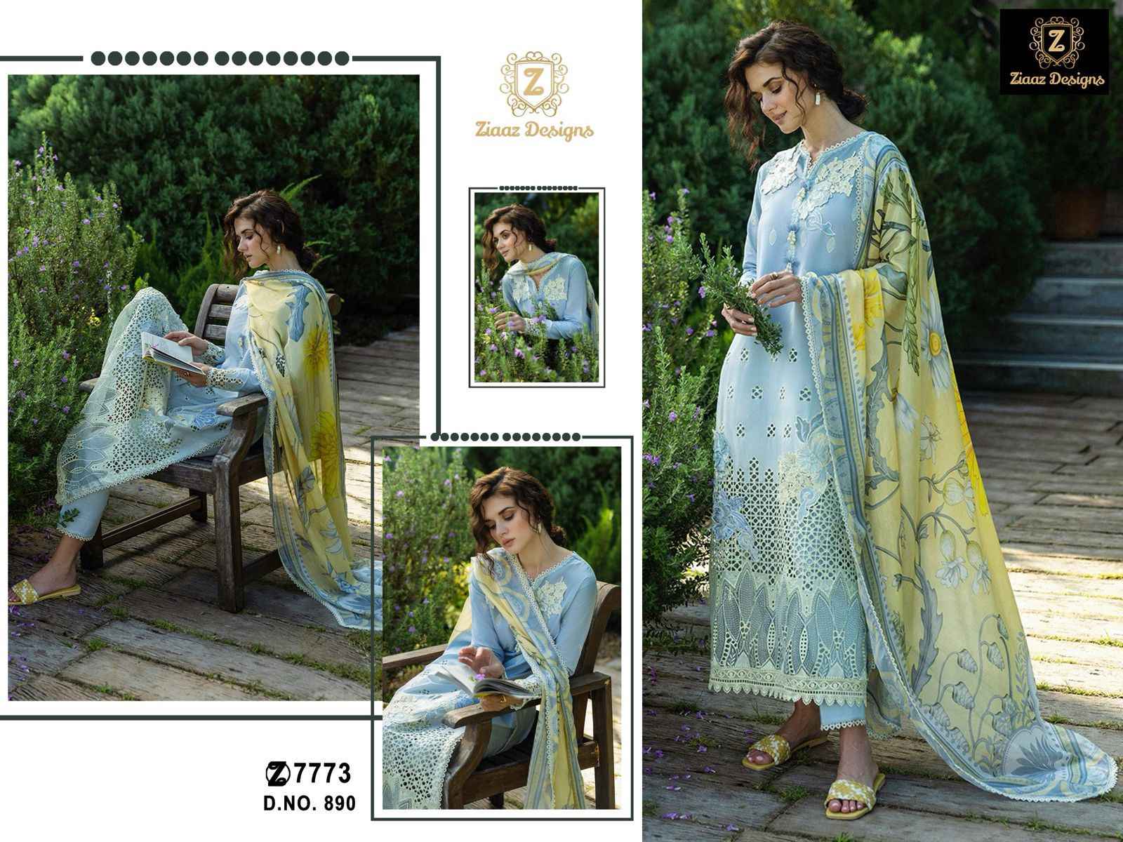 ZIAAZ DESIGNS CAMBRIC COTTON CHIKENKARI SHADED DRESS MATERIAL AT WHOLESALE PRICE