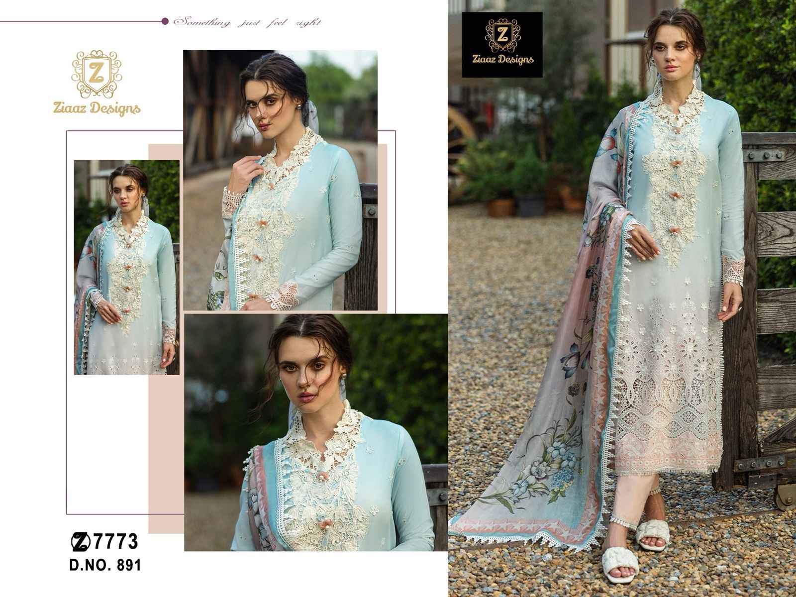 ZIAAZ DESIGNS CAMBRIC COTTON CHIKENKARI SHADED DRESS MATERIAL AT WHOLESALE PRICE