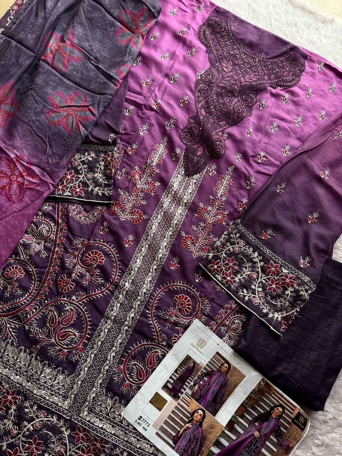 ZIAAZ DESIGNS CODES 888 CAMBRIC COTTON EMBROIDERY DRESS MATERIAL AT WHOLESALE PRICE