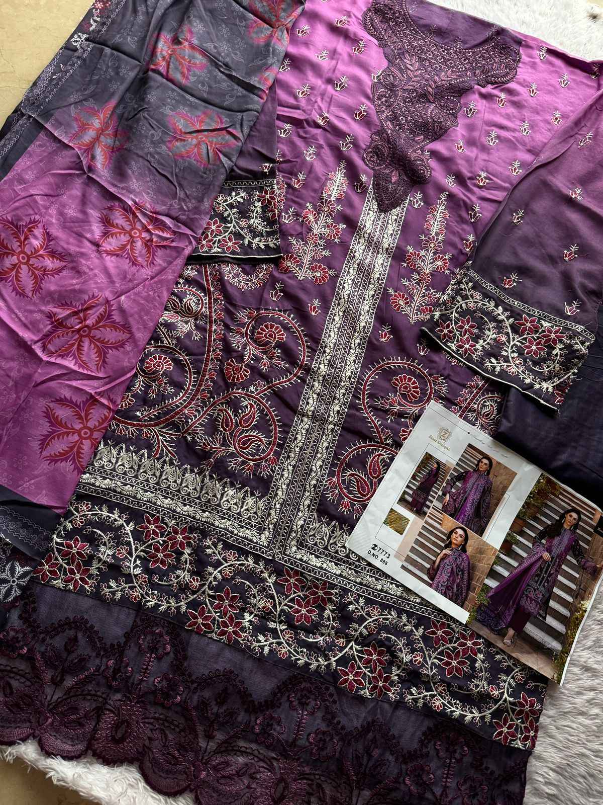 ZIAAZ DESIGNS CODES 888 CAMBRIC COTTON EMBROIDERY DRESS MATERIAL AT WHOLESALE PRICE